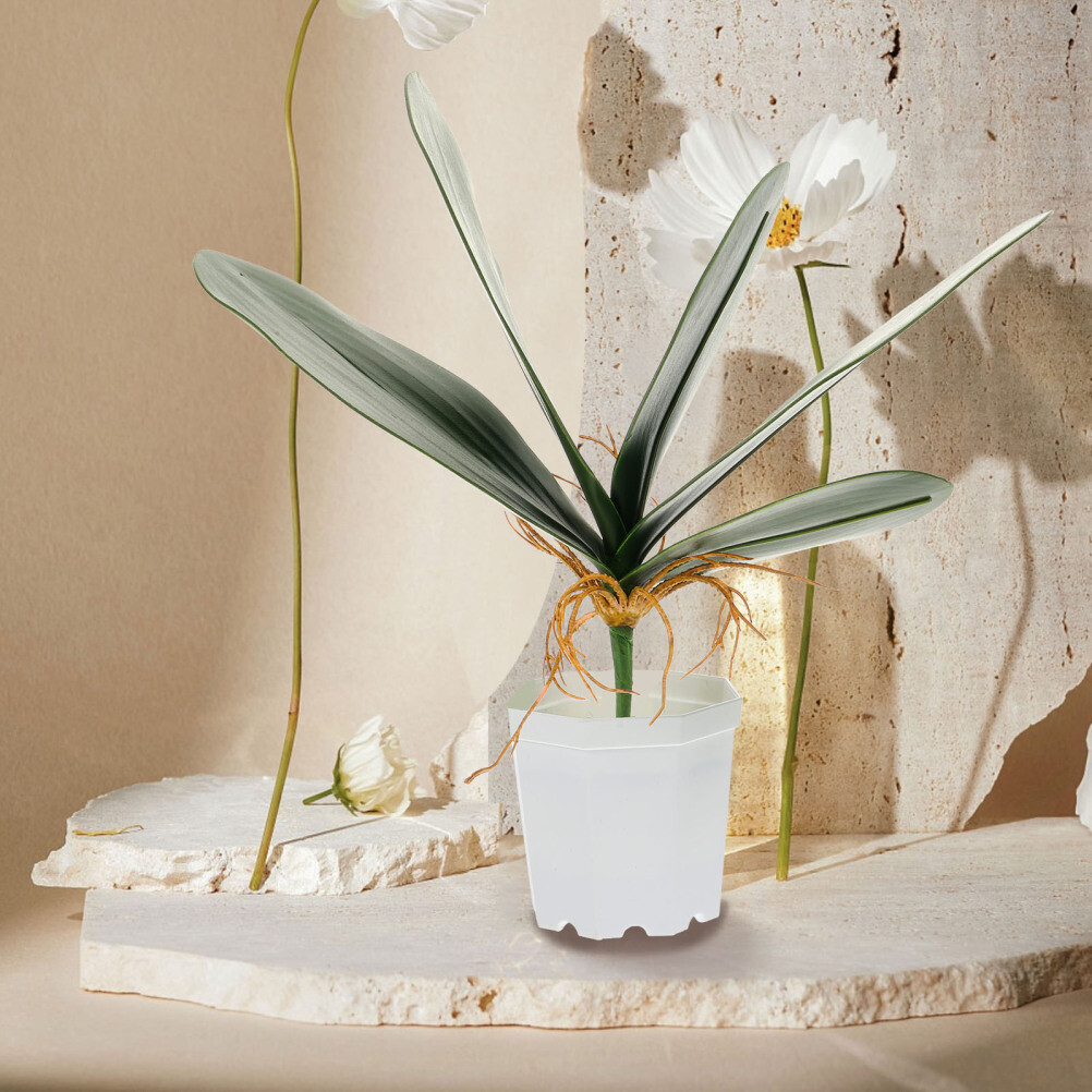 2PCS Artificial Plants Orchid Fake Flowers White Simulation Leaves Home Decor