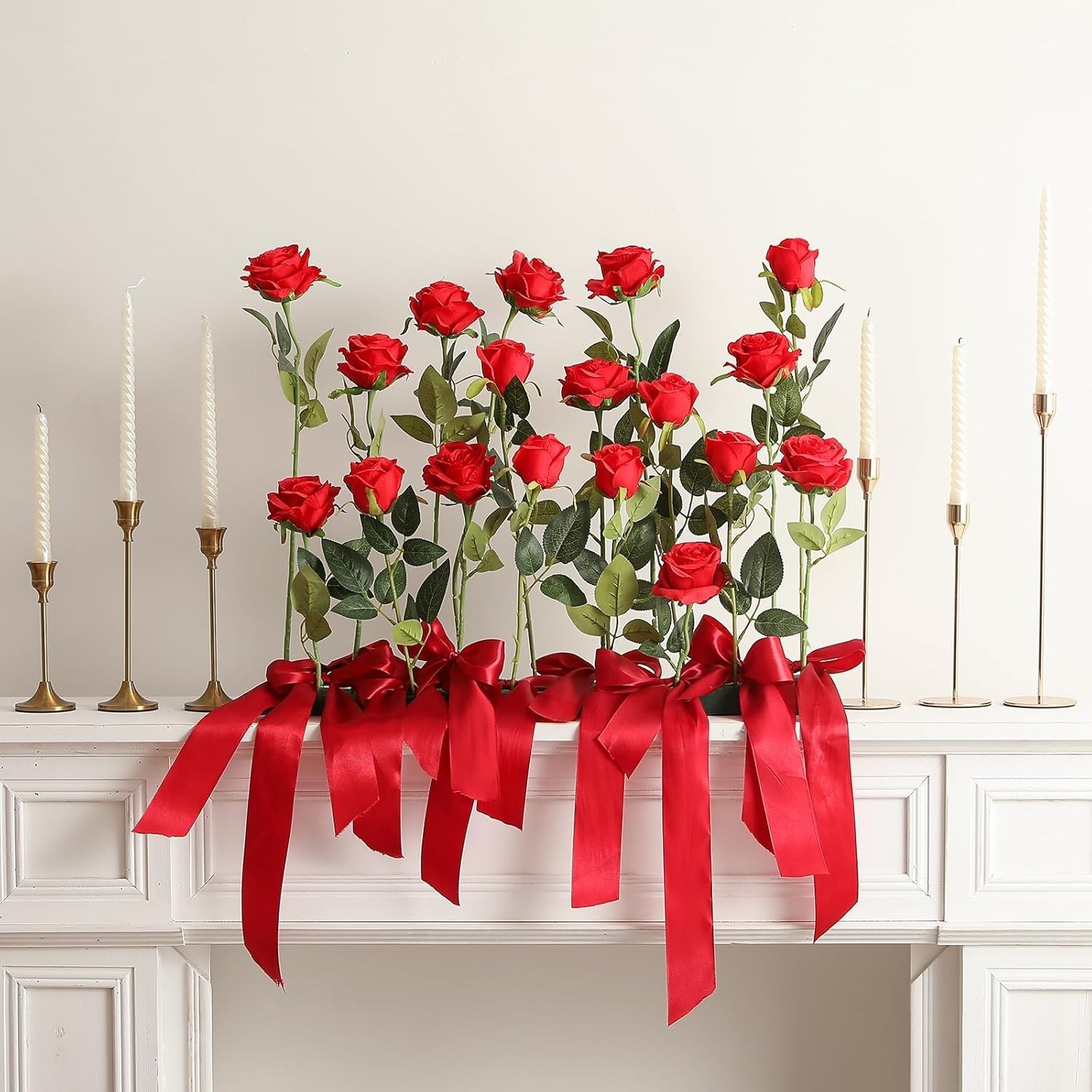 12PCS Realistic Silk Red Roses Bouquet for Home & Events
