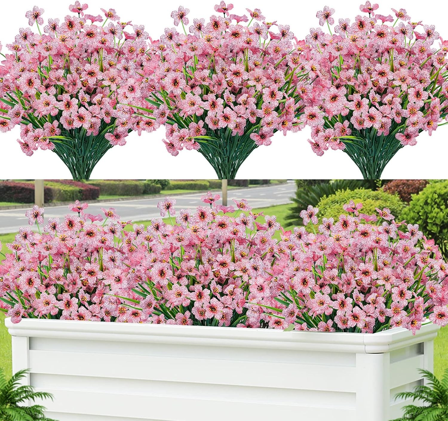 24 Pcs Artificial Flowers UV Resistant, Faux Plastic Shrubs Outdoor Decor