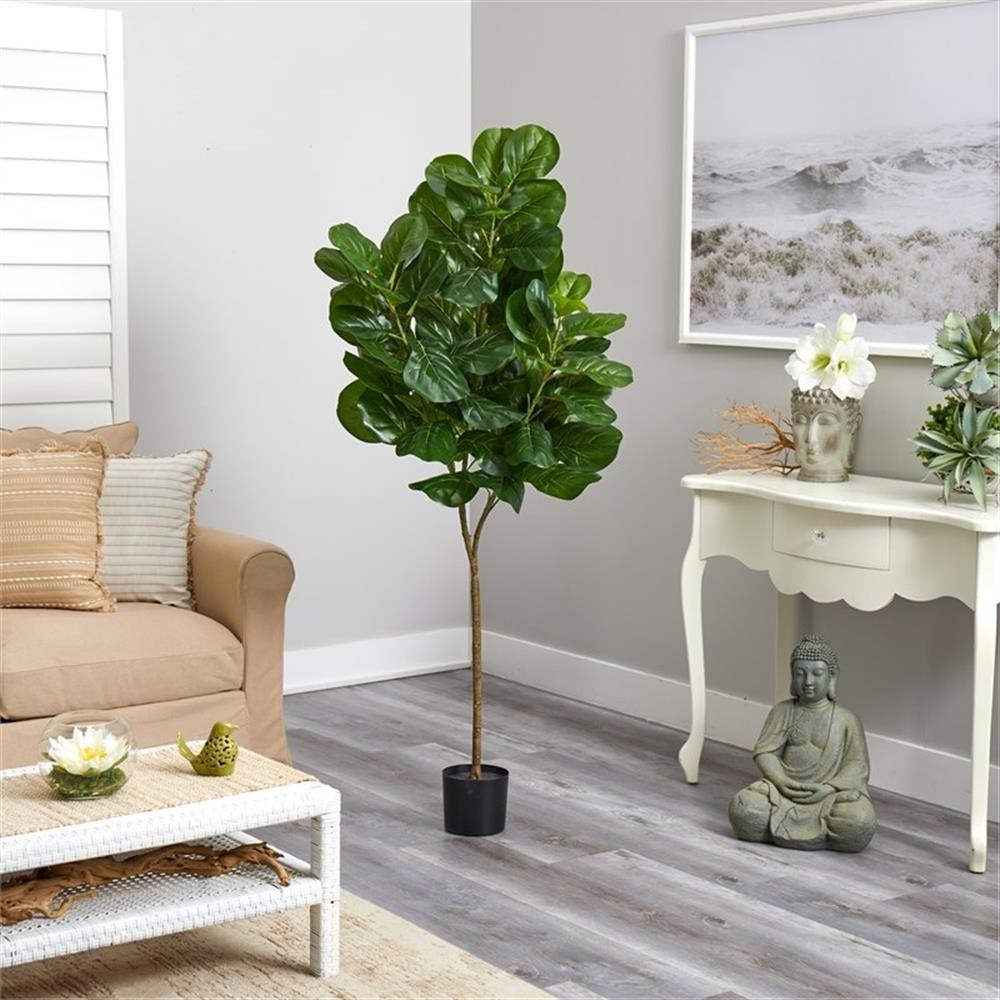 Pemberly Row 72″ Fiddle Leaf Fig Artificial Tree in Green/Black