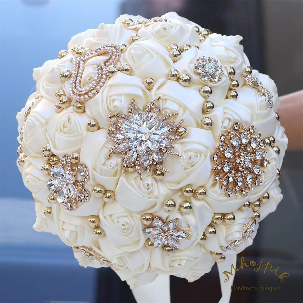 Bridal Wedding Artificial Rose Flower Bouquet For Bridesmaid Ivory 7.1″
