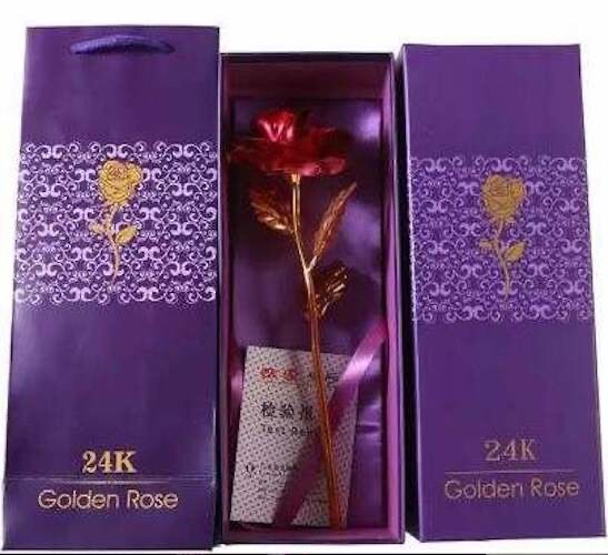 24k Gold Foil Collectible Rose Flower Unique Gift (RED)
