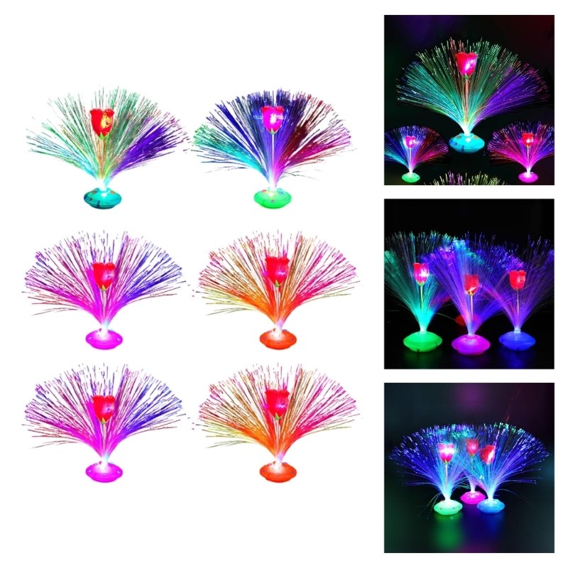 Rose Flower Fibre Night Light For Holiday Festival Table Centerpieces