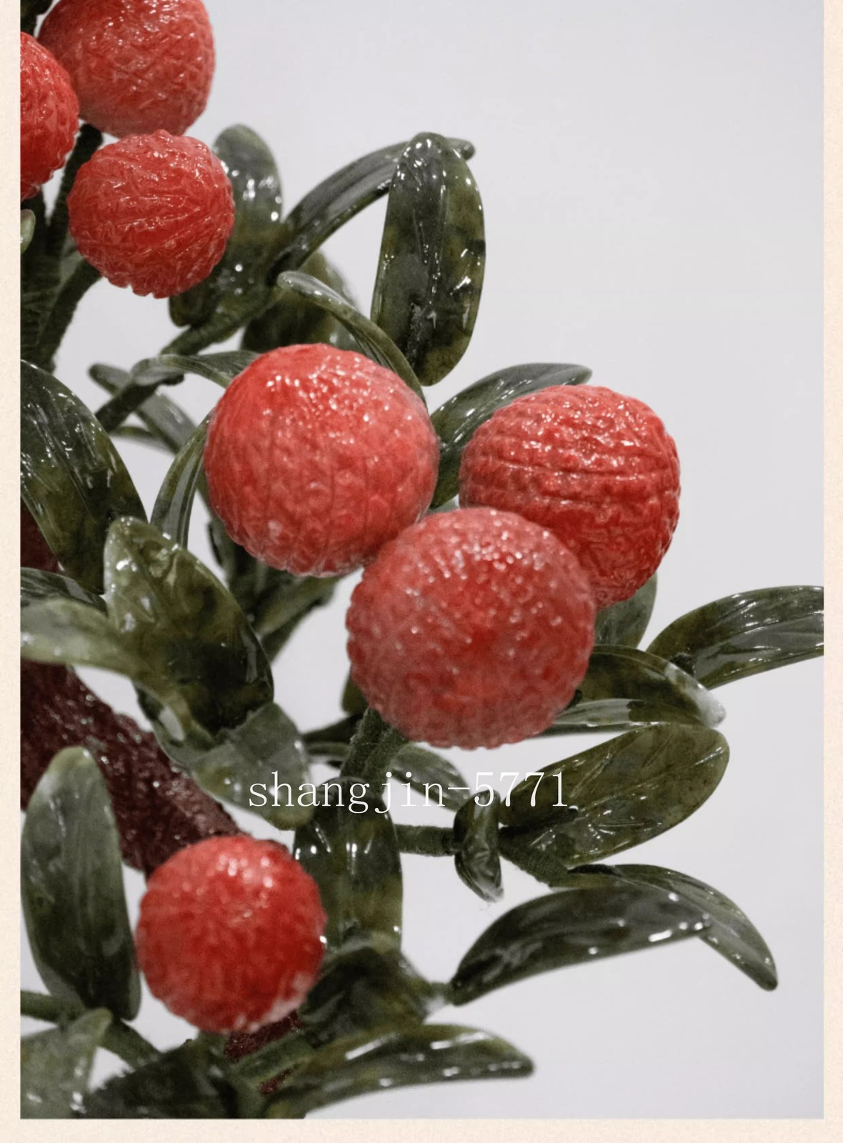 Natural Jade Stone Litchi Bonsai Tree Fruit Plant Feng Shui Home Office Decor