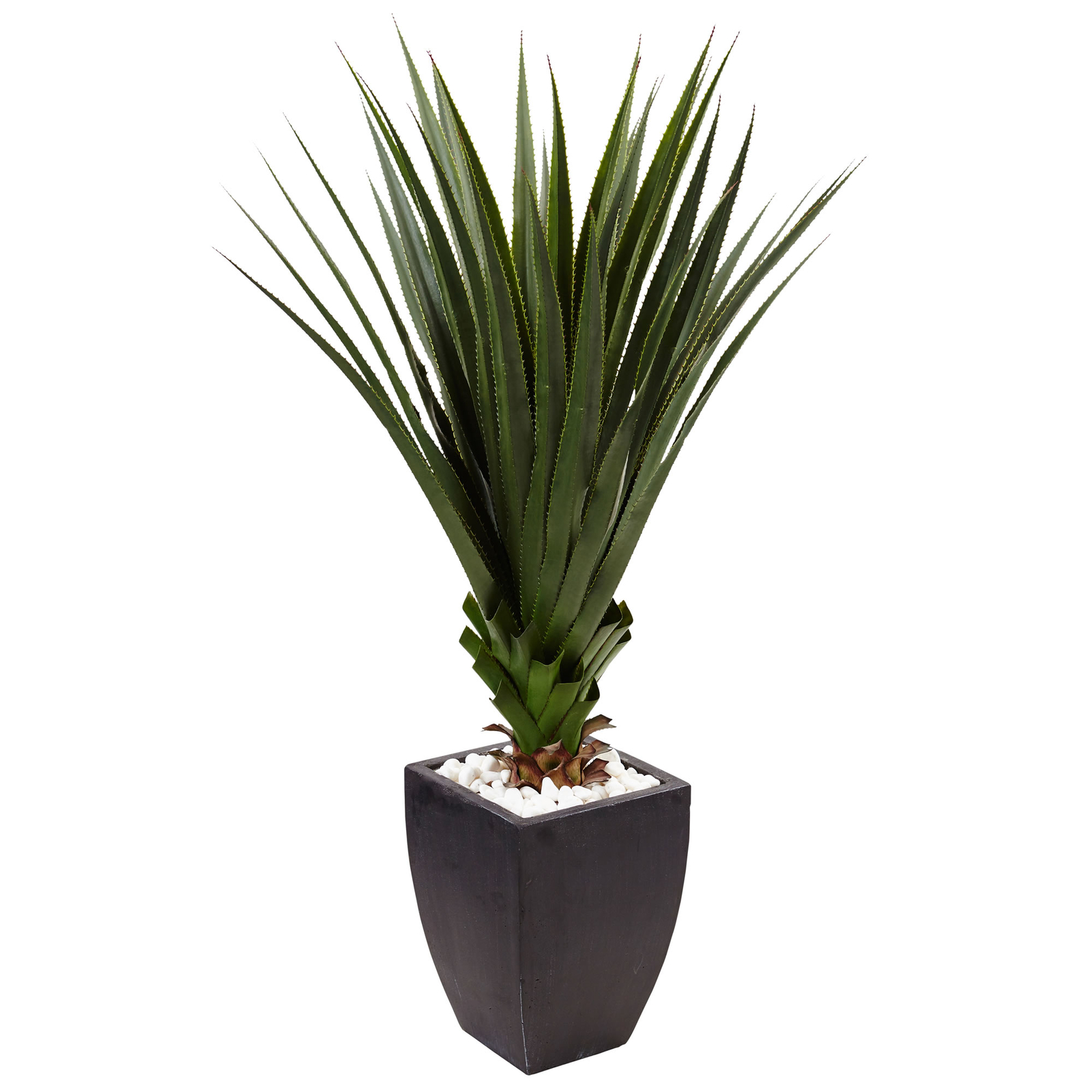 Spiked Agave In Black Planter faux Natural 4.5’ Decor