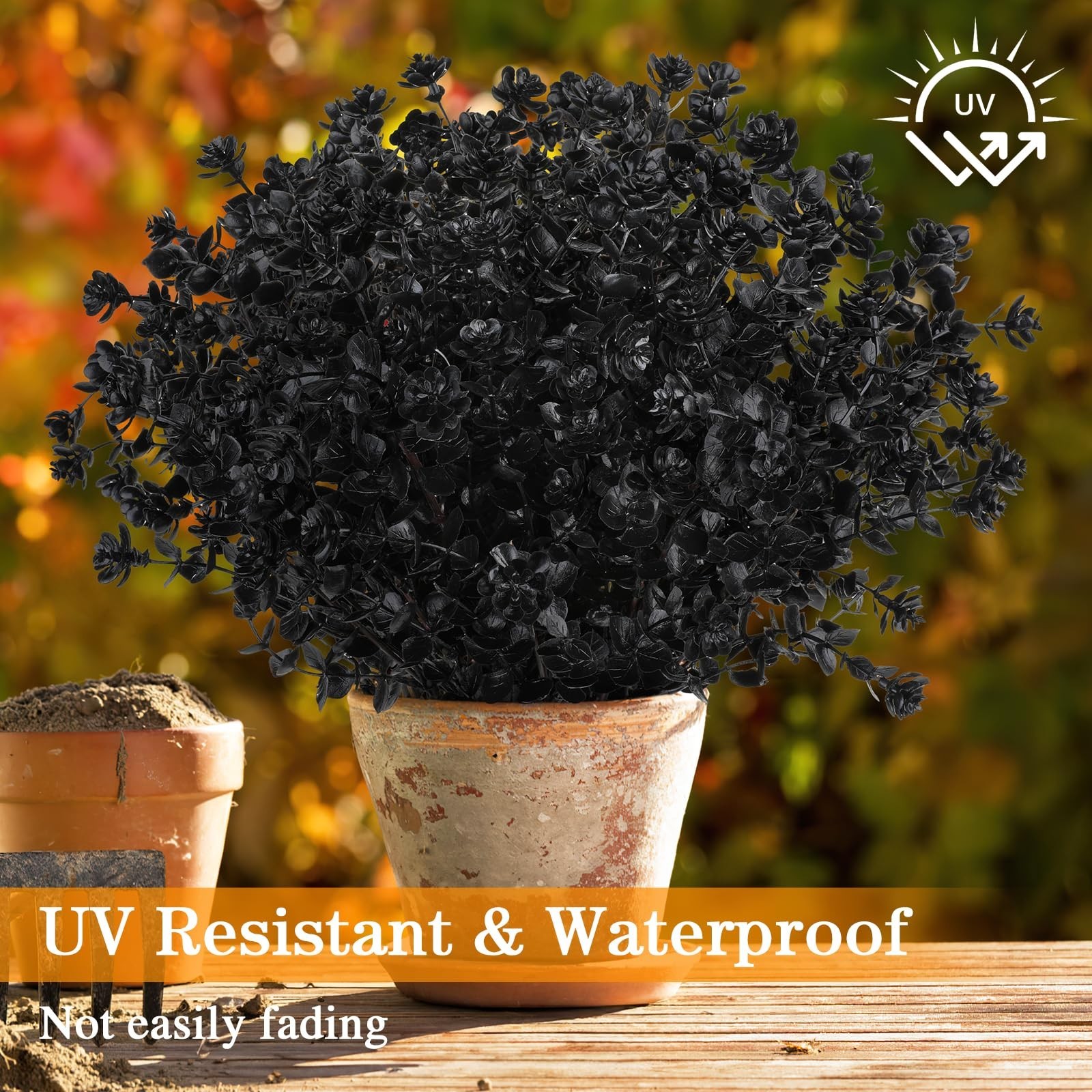 12 Bundles Black Artificial Flowers – No Fade Faux Plants for Halloween Decor, I