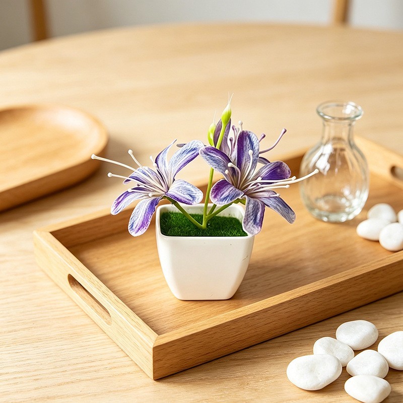 Artificial 3 Stem Jasmine in Small Pot for Modern Minimalist Home Office Decor