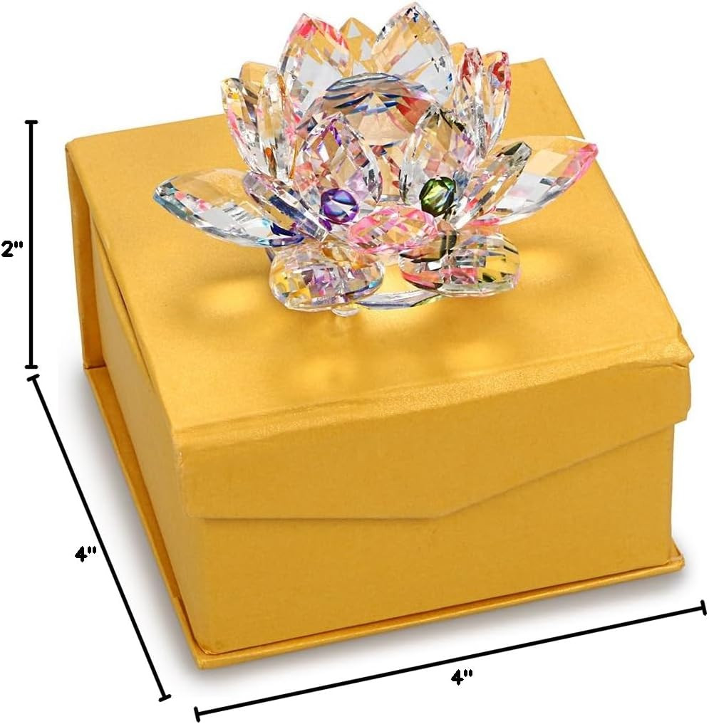 Sparkle Crystal Lotus Flower Hue Reflection Feng Shui Home Decor with Gift Box (
