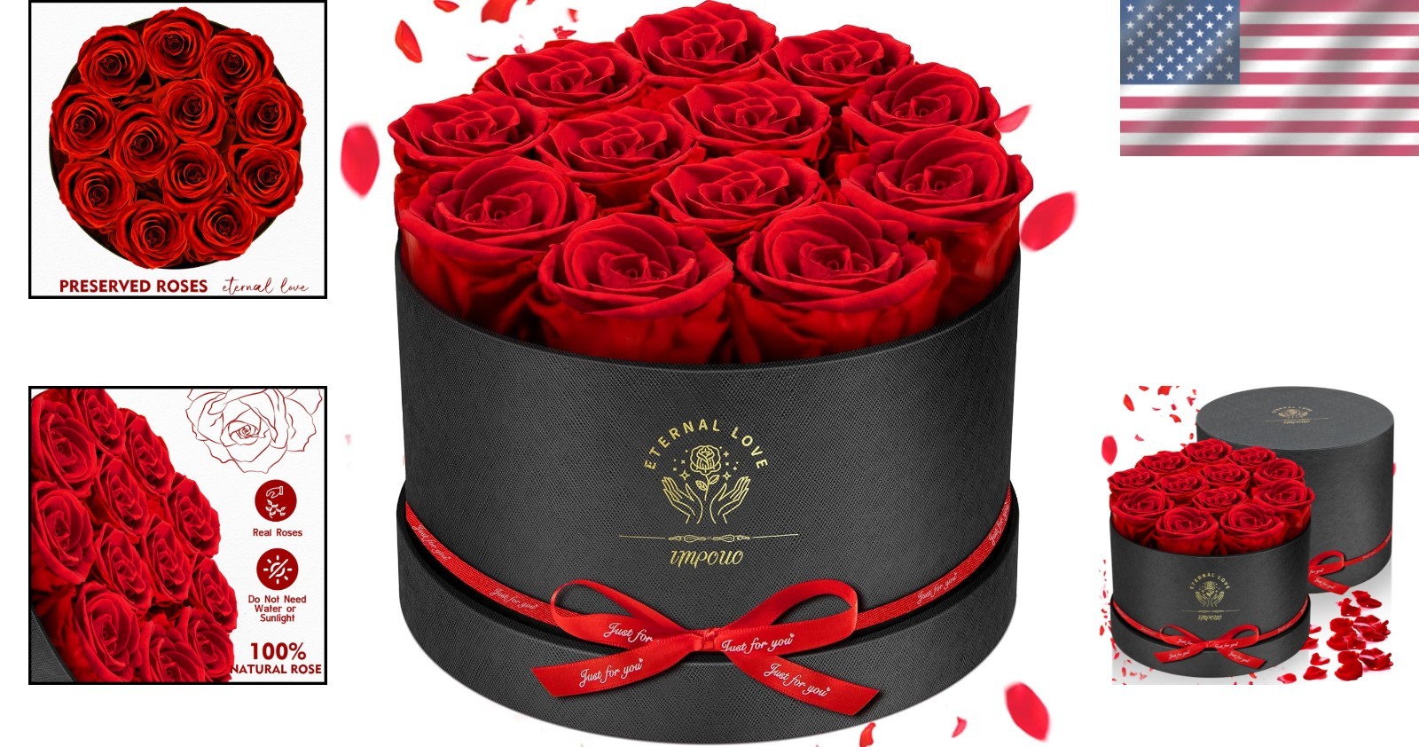 Forever Flowers,12 Red Roses in A Box, Real Preserved Roses, Birthday Gift fo…