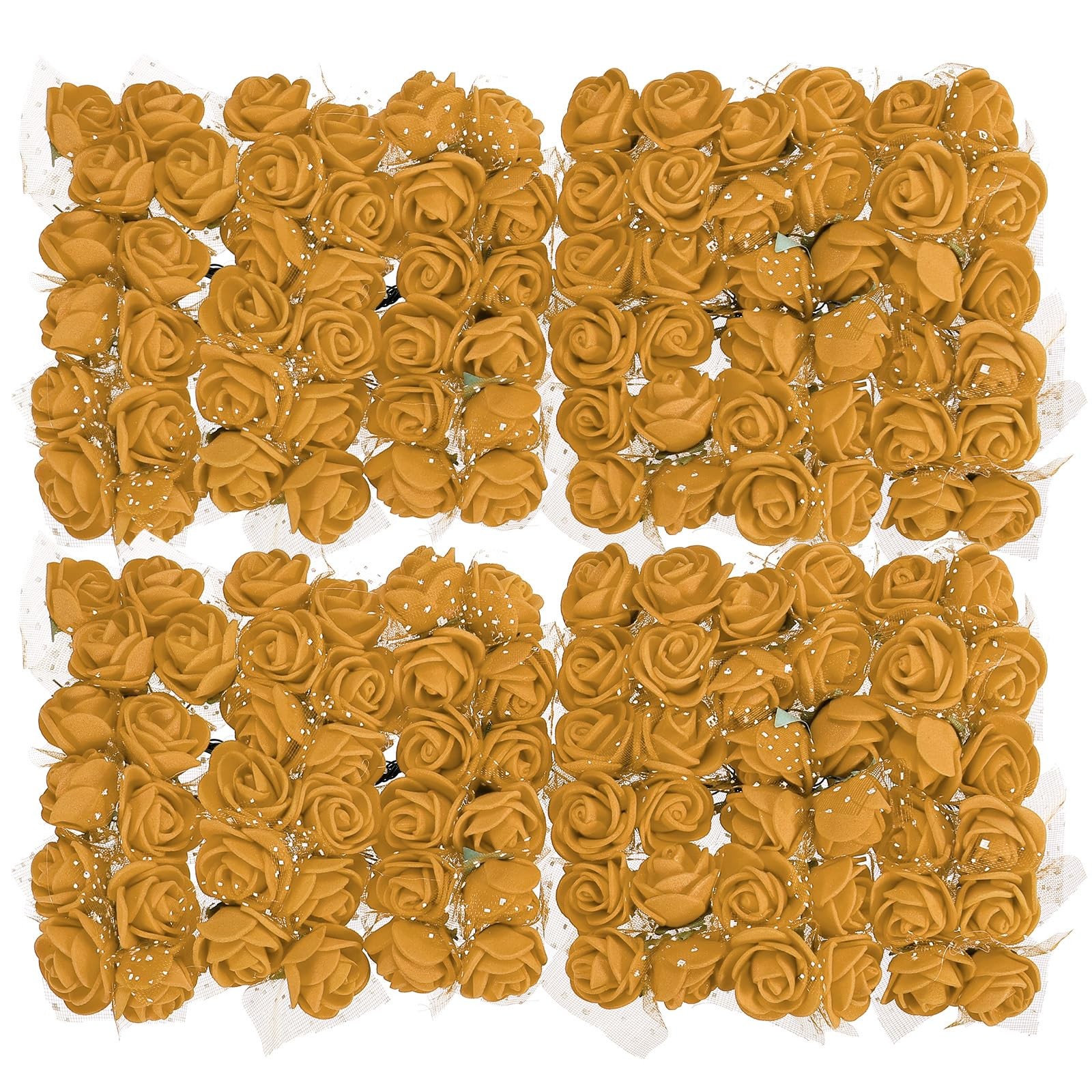 Artificial Rose Flower Heads Gold Tone Mini Faux DIY Craft 0.8-1 Inch 144 PCS