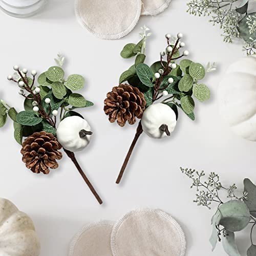 6PCS Greenery Stems Artificial Eucalyptus Leaves Fall Picks with White 6pcs