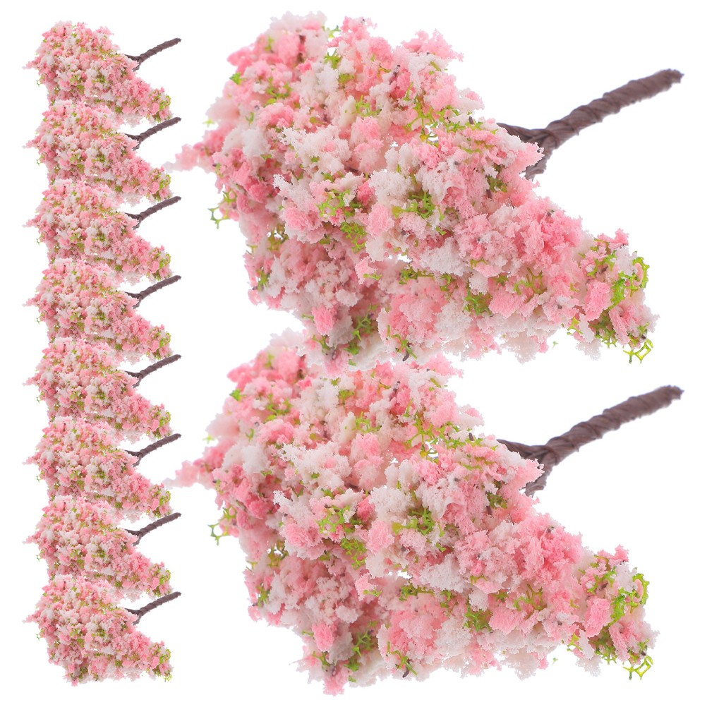 10Pcs Reusable Miniature Pink Cherry Blossom Trees Plastic Simulation Tree Model