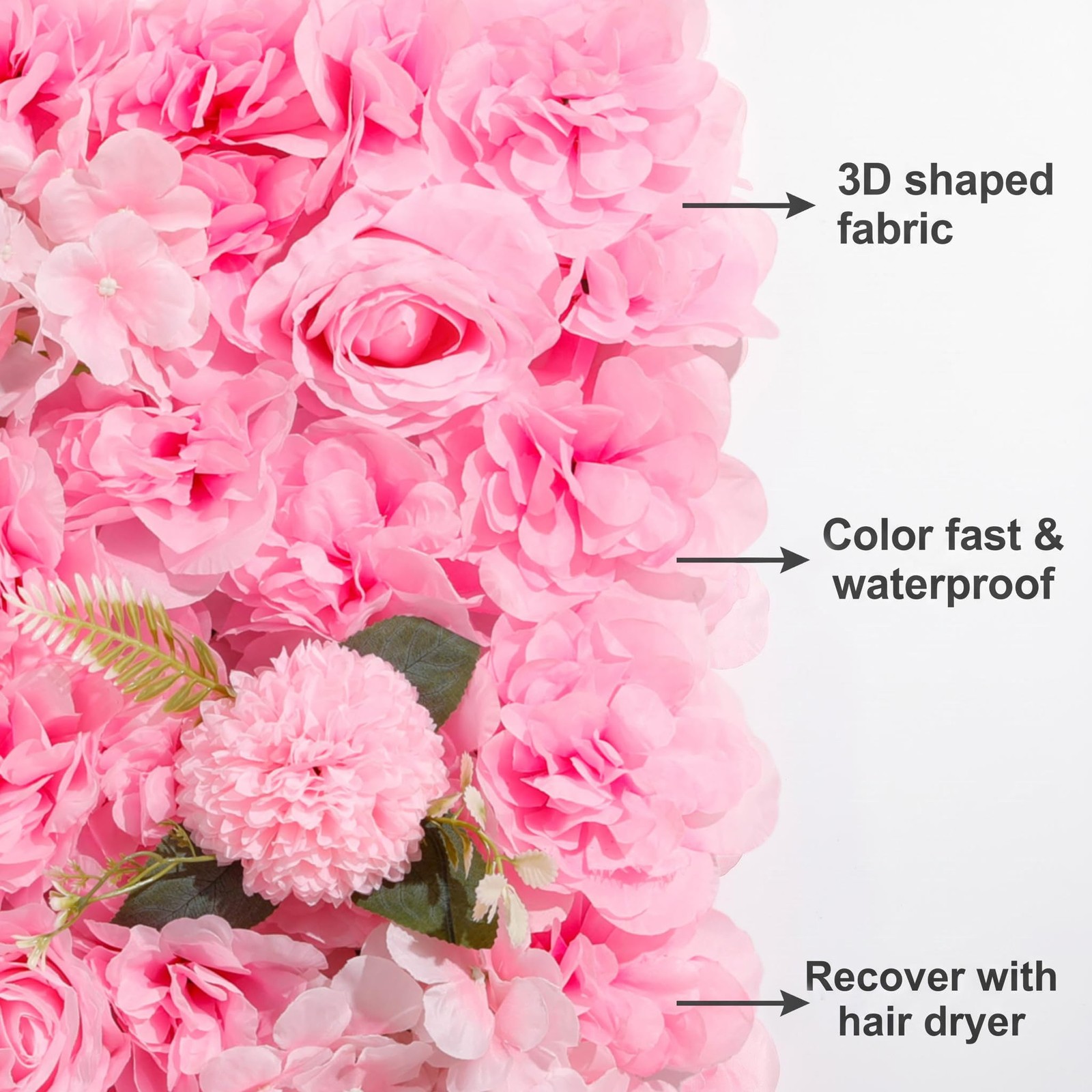 3D Flower Wall Backdrop – 6Pcs 16×24 Inch Artificial Rose Panels Pink Silk Fl…