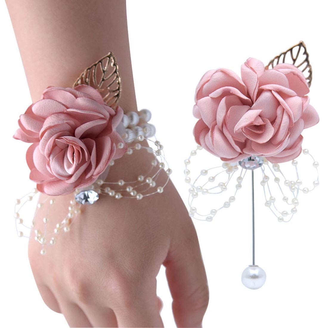 Wrist Corsage Rose Flower Corsage Brooch Wedding Party Prom Wristband Corsage01