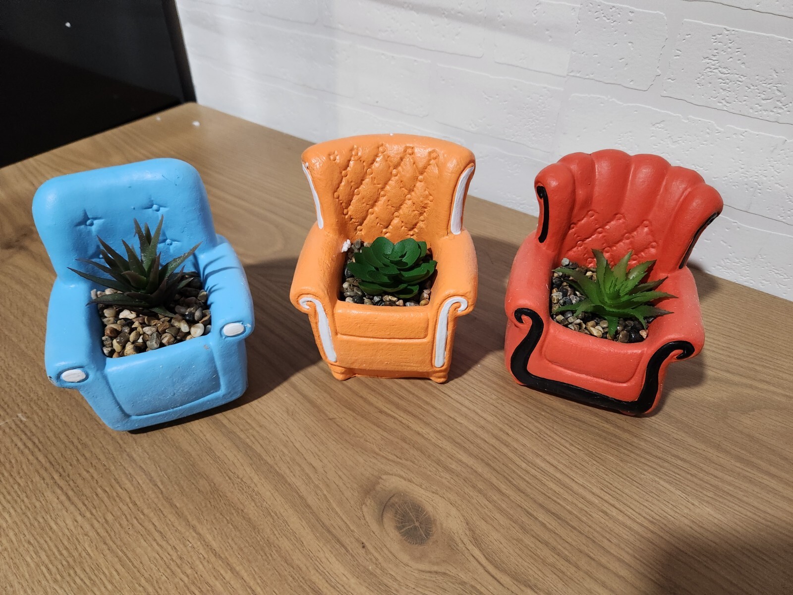 3 Artificial Succulent In A 5” Chair Planter Poly Resin Southwestern Decor