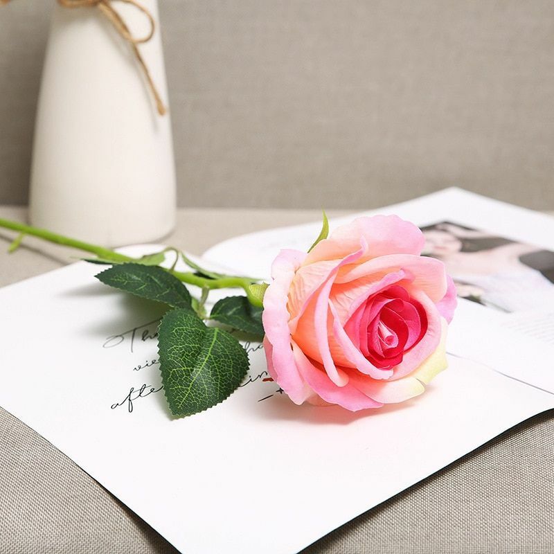 1/2/3/4/5pcs Flocking Silk Artificial Rose Flower Bouquet Wedding And Home Decor