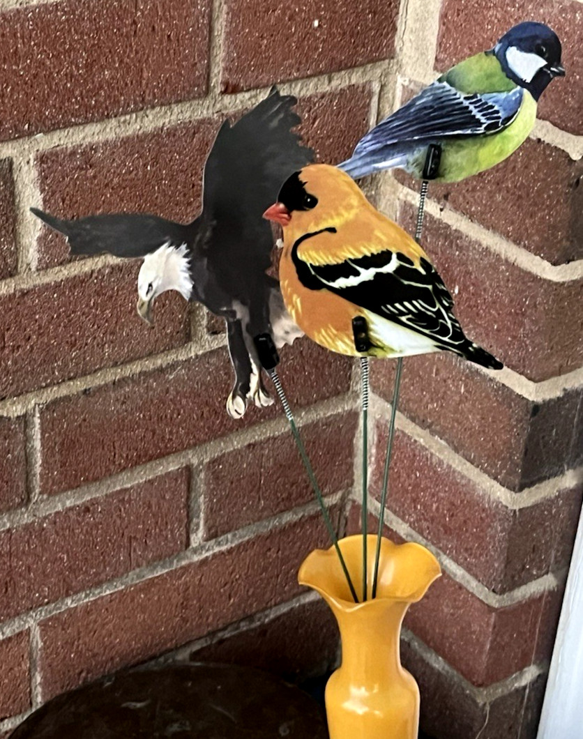 Bird Picks Lot of 3 Plastic Birds on Wire Stems Eagle, Blue Tit, Song Bird