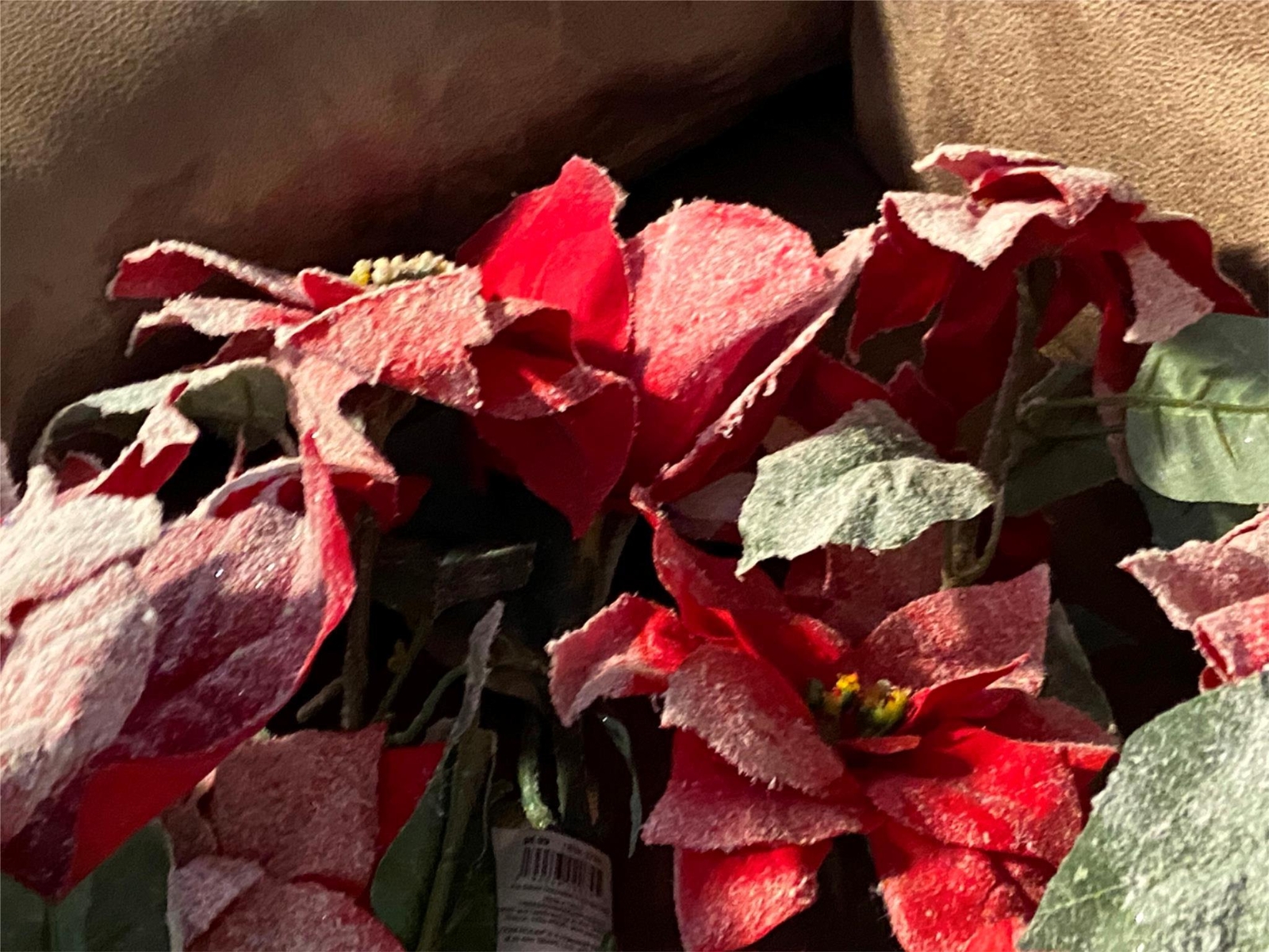 Lot of 8 Artificial Flowers Christmas Holiday Snow Covered Poinsettia Bloom Room