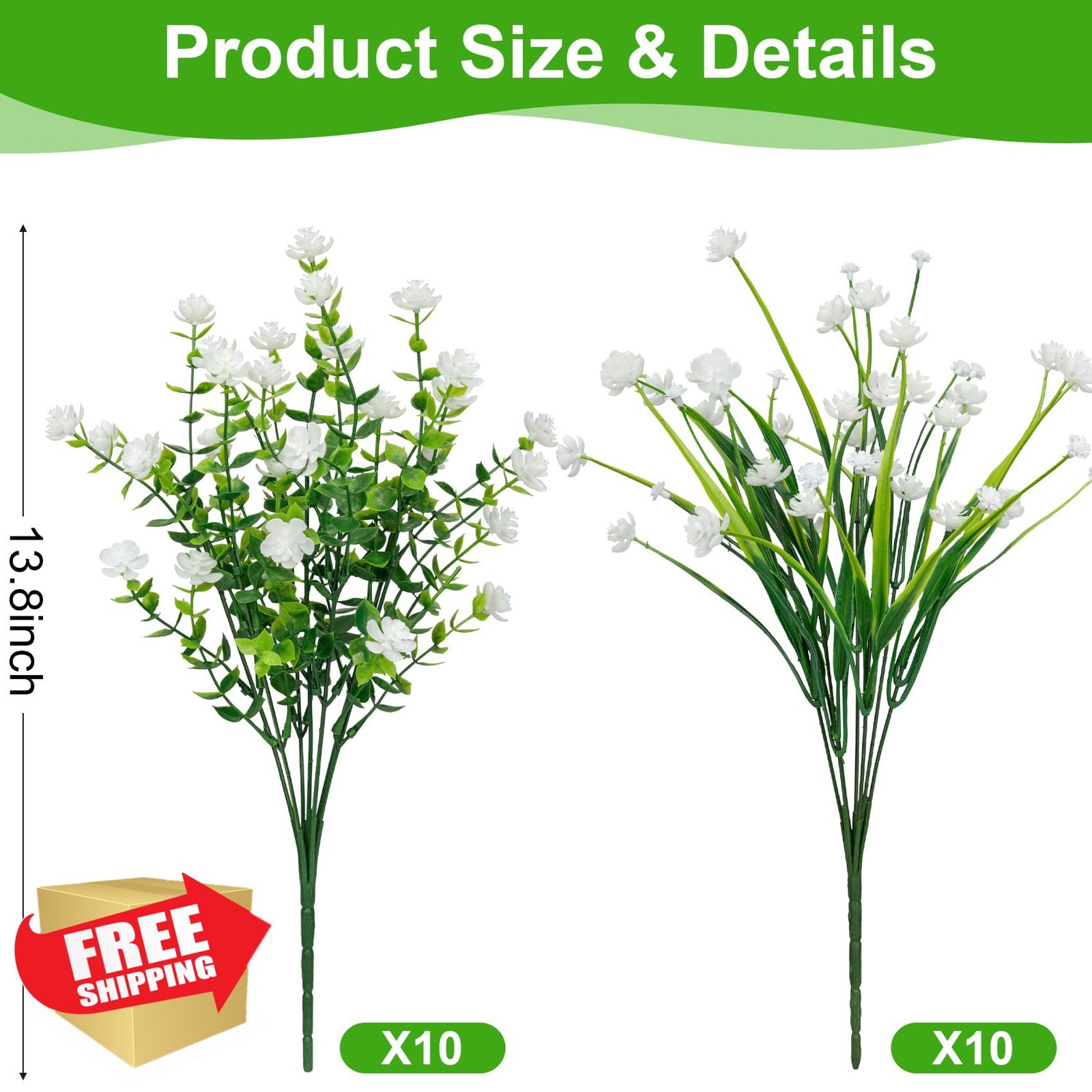 Besteek 20 Bundles Artificial Flowers Outdoor White UV Resistant