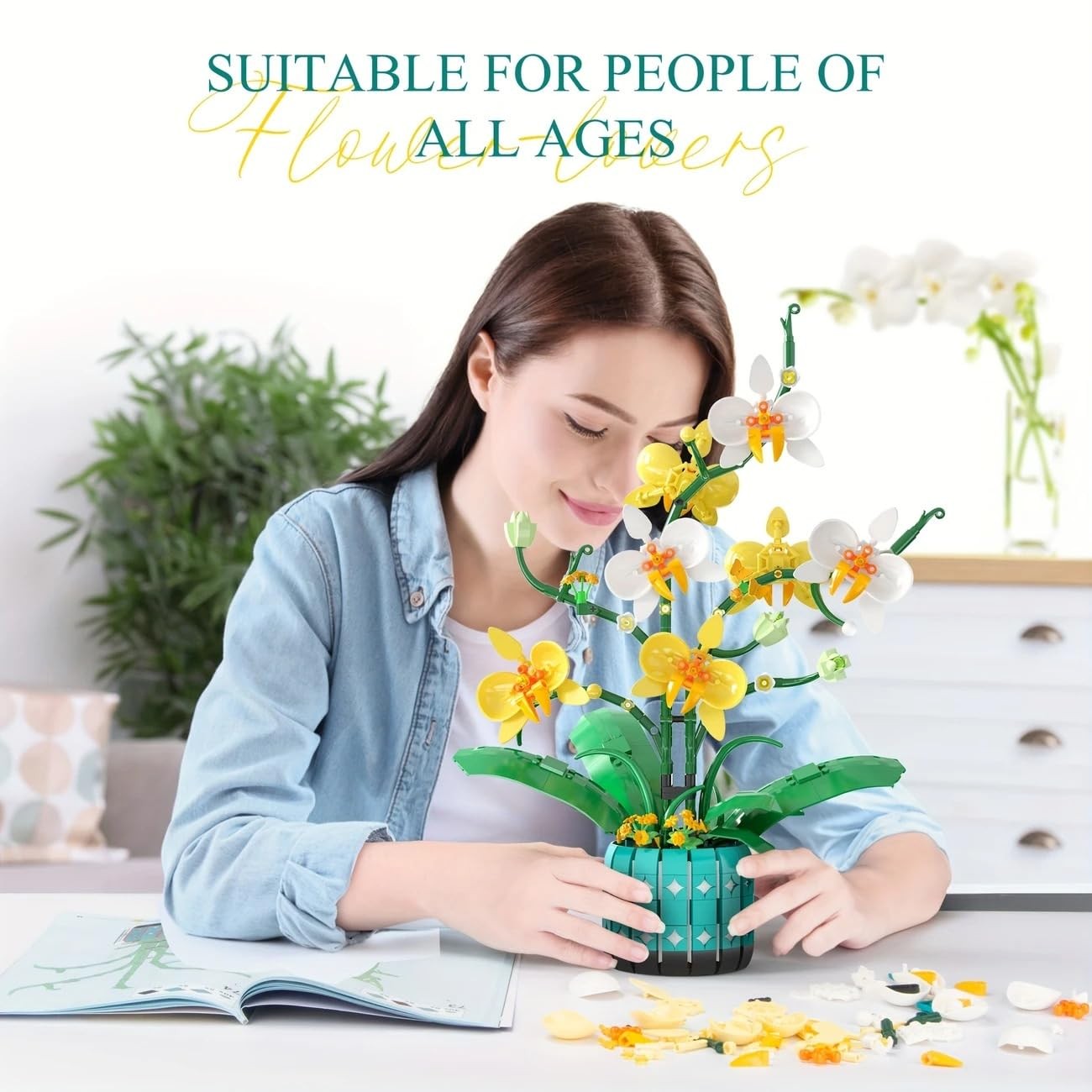 Orchid Flower Building Kit for Adults and Kids 986PCS, Orchid Bonsai Building