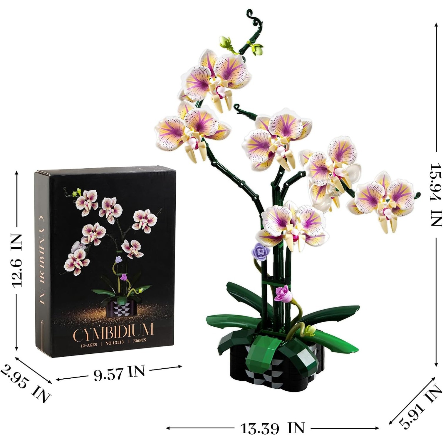 736Pcs Orchid Flower Building Sets with Vase, Artificial Flowers Building Blocks