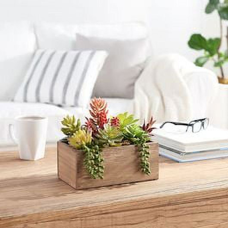 ARTIFICIAL MIXED SUCCULENT PLANTS 7.5 In High in Wood Box