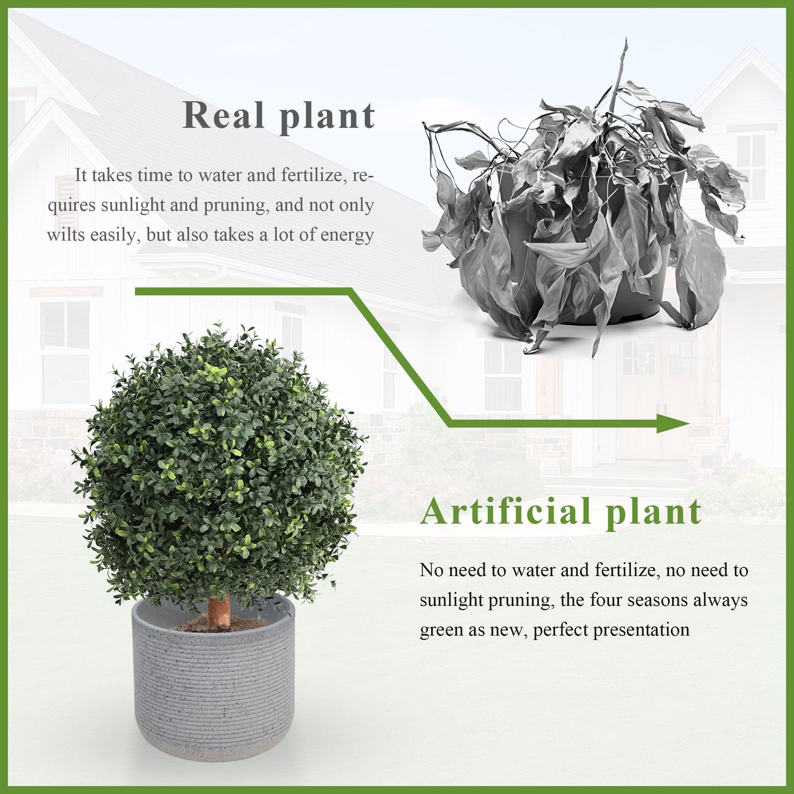 Artificial Boxwood Bush 24″ Tree UV Resistance with Spike. Easy to Push in Th…