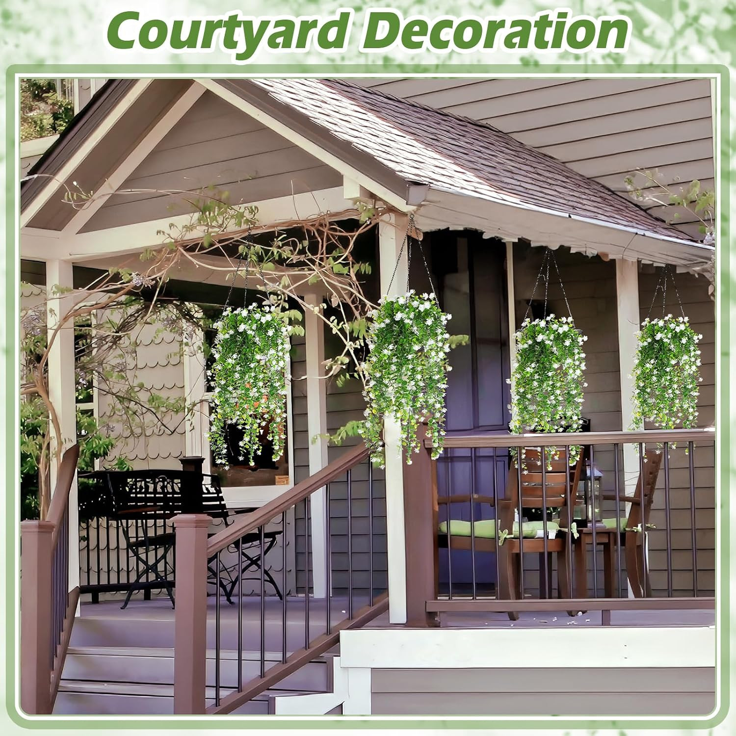 6 Pcs Faux Ferns Hanging Plants for Indoor Outdoor Decor – White Ivy Vines