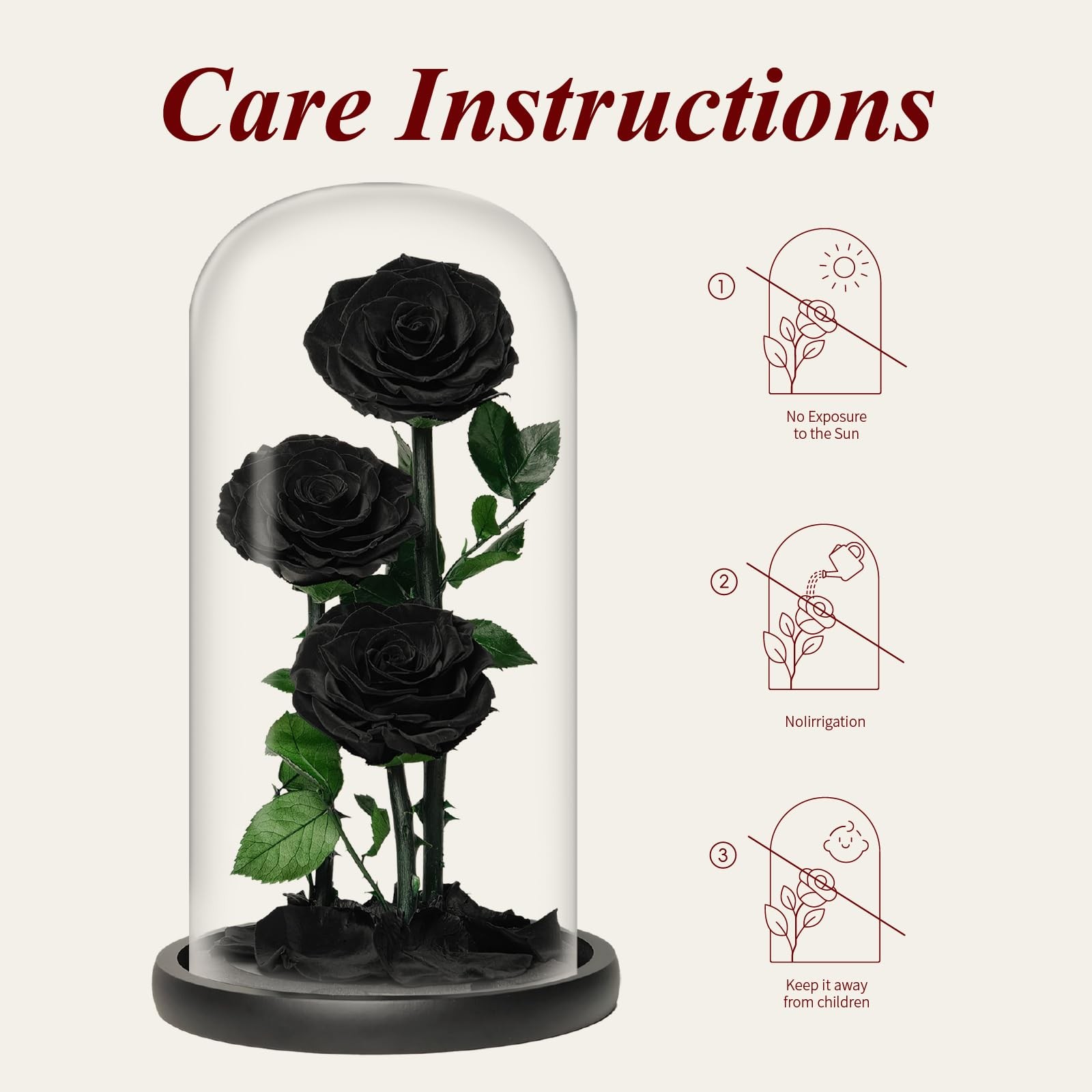 Cyrabota Preserved Roses Black Roses in Glass Dome, 12.3inch Forever Preserve…