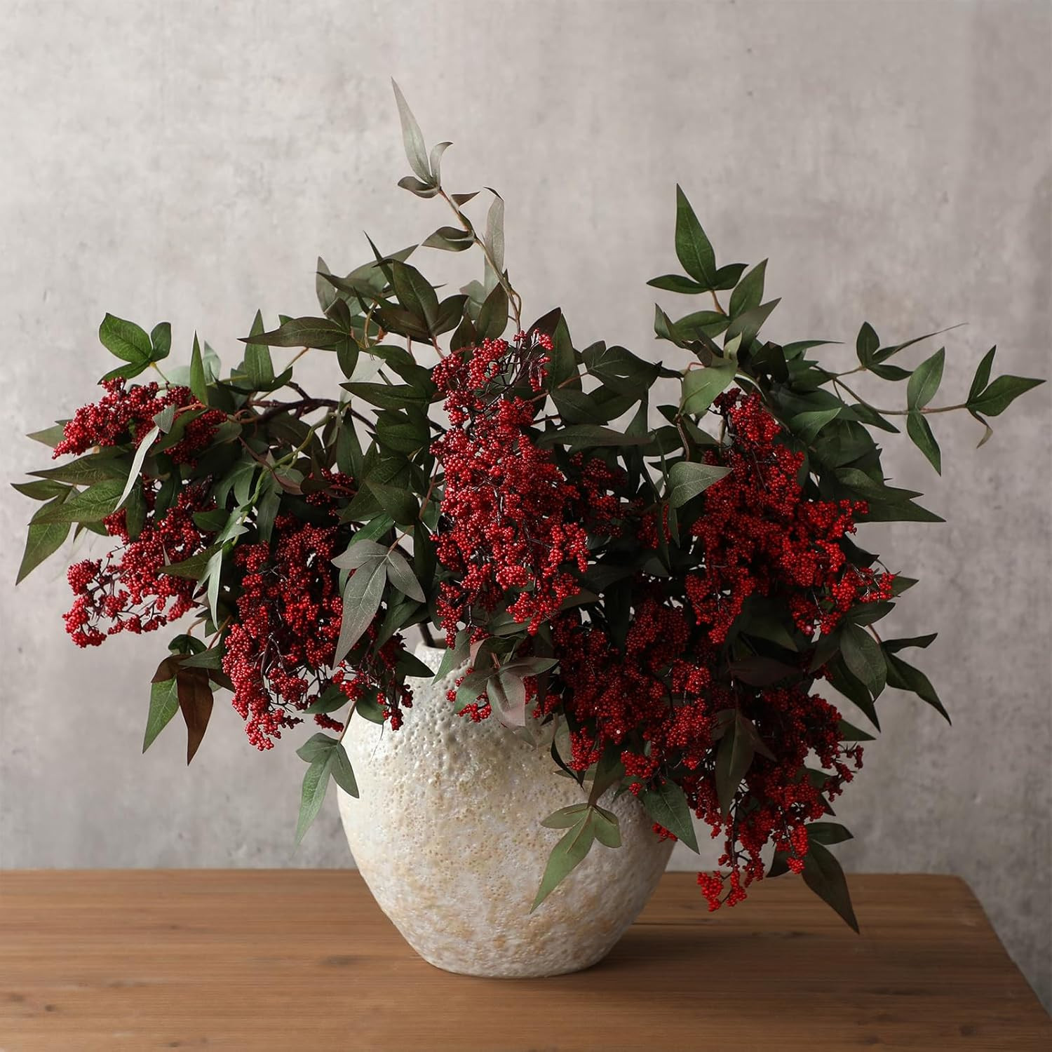 3 Pcs 35″ Red Faux Berry Stem for Fall Decor, Wedding & Home Accents
