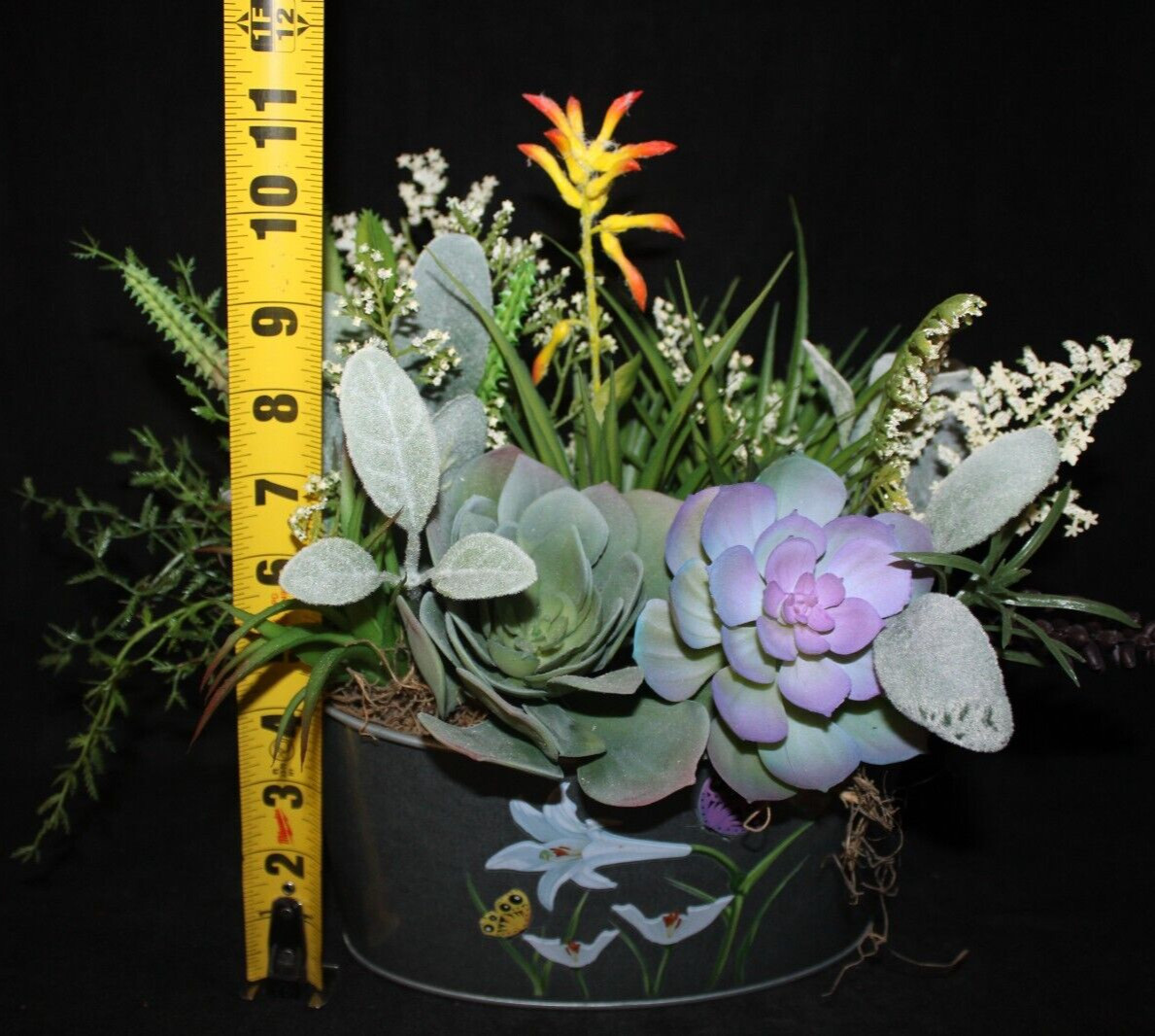 Mixed Artificial Succulent Arrangement in Garden Metal Planter