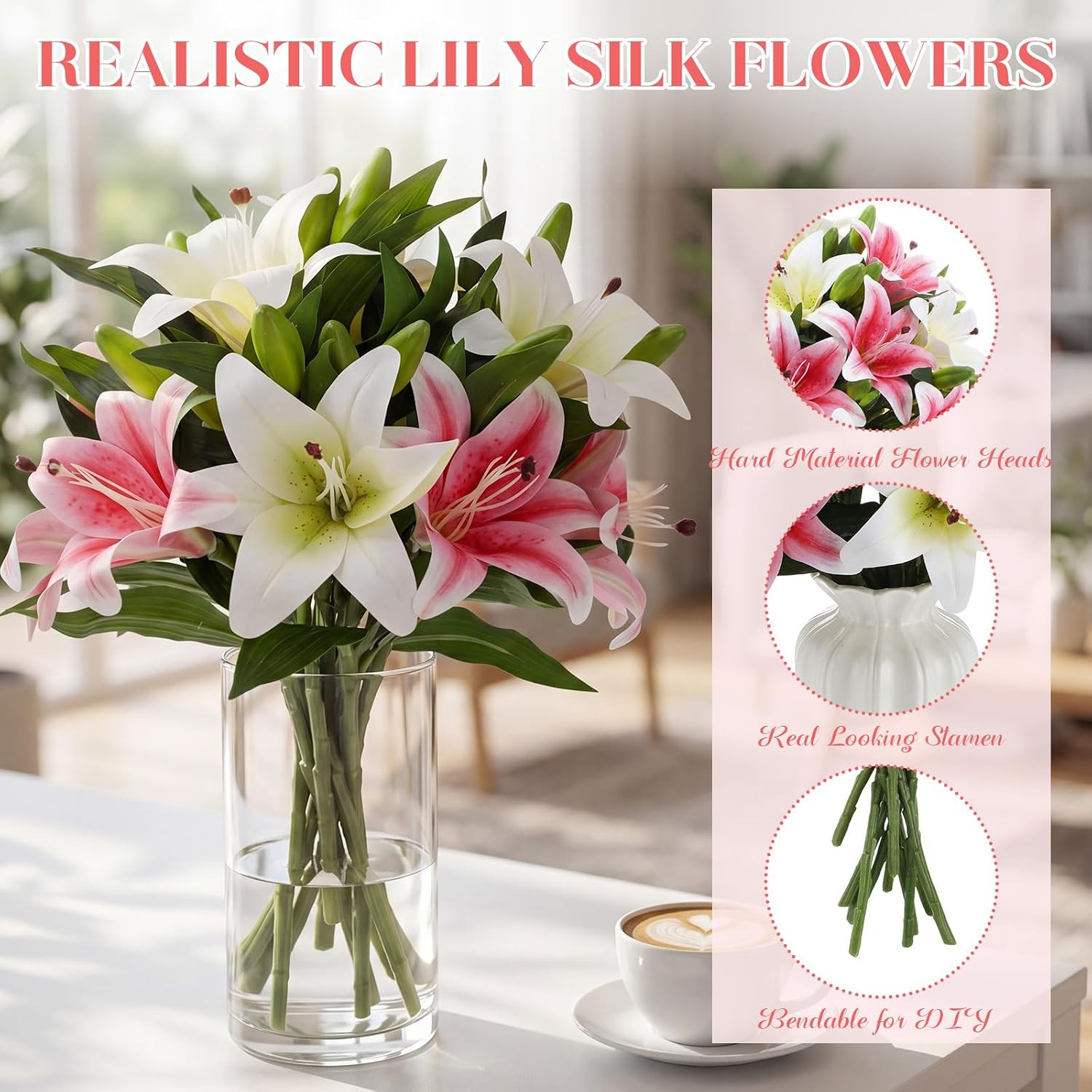 16 Pcs Faux Tiger Lily Flowers for Home Decor & Wedding Arrangements