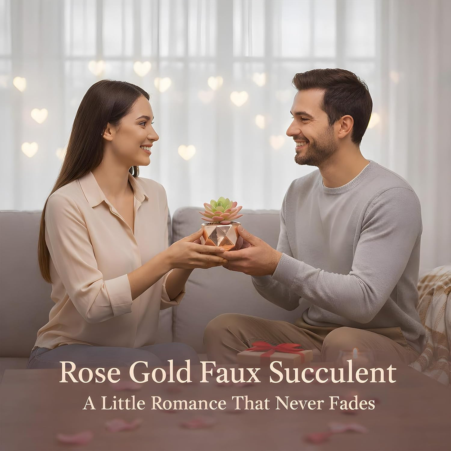 Artificial Faux Succulents in Pots, Mini Rose Gold Fake Plants for Women Desk…