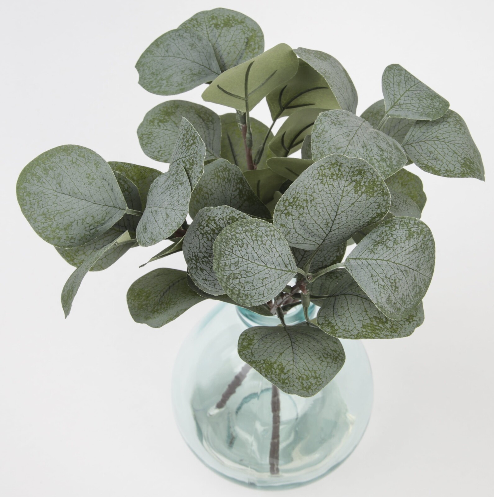 12″ Artificial Green Eucalyptus Plant Blown Glass Vase for Nightstand Desk Decor