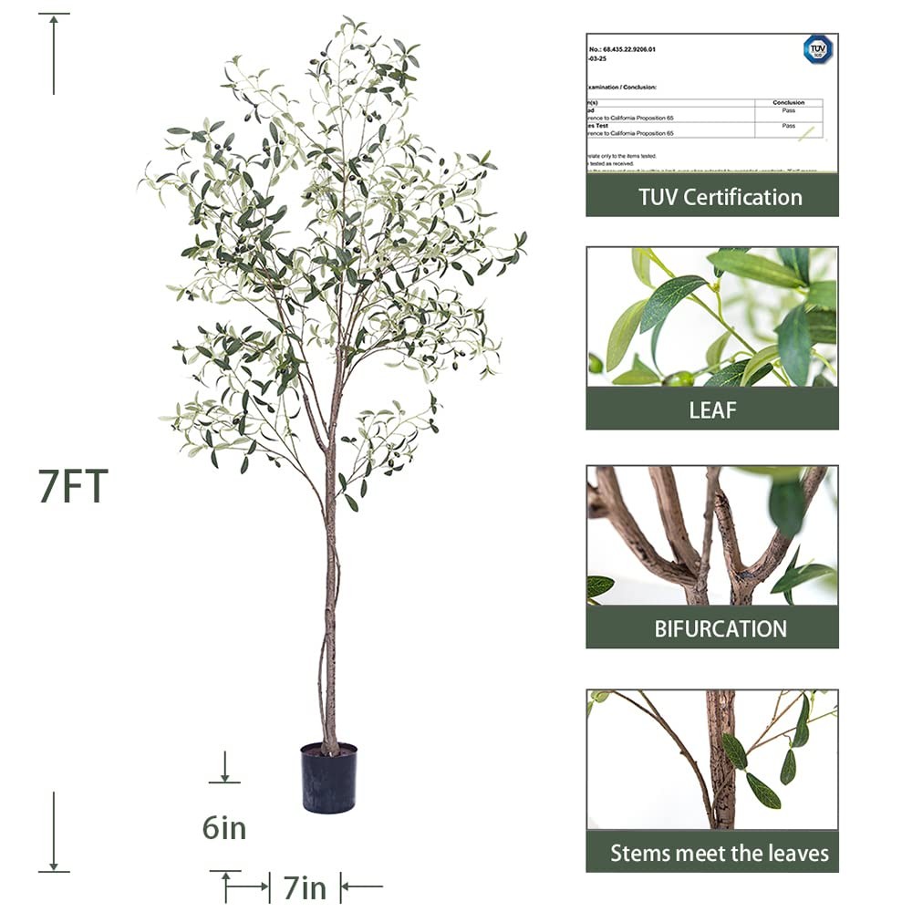 Artificial Olive Tree Tall Fake Potted Olive Silk Tree with Planter Large Fau…
