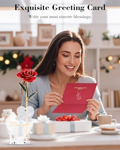 24K Gold Dipped Real Rose with Stand – Forever Gift for Her, Red