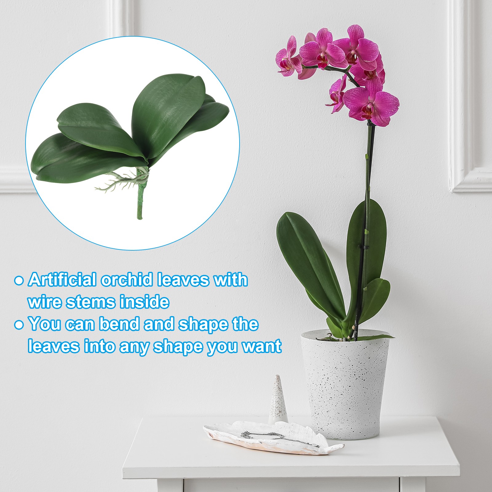 3 Pcs 9.45 Inch Faux Orchid Leaves 5 Petals Artificial Leaf