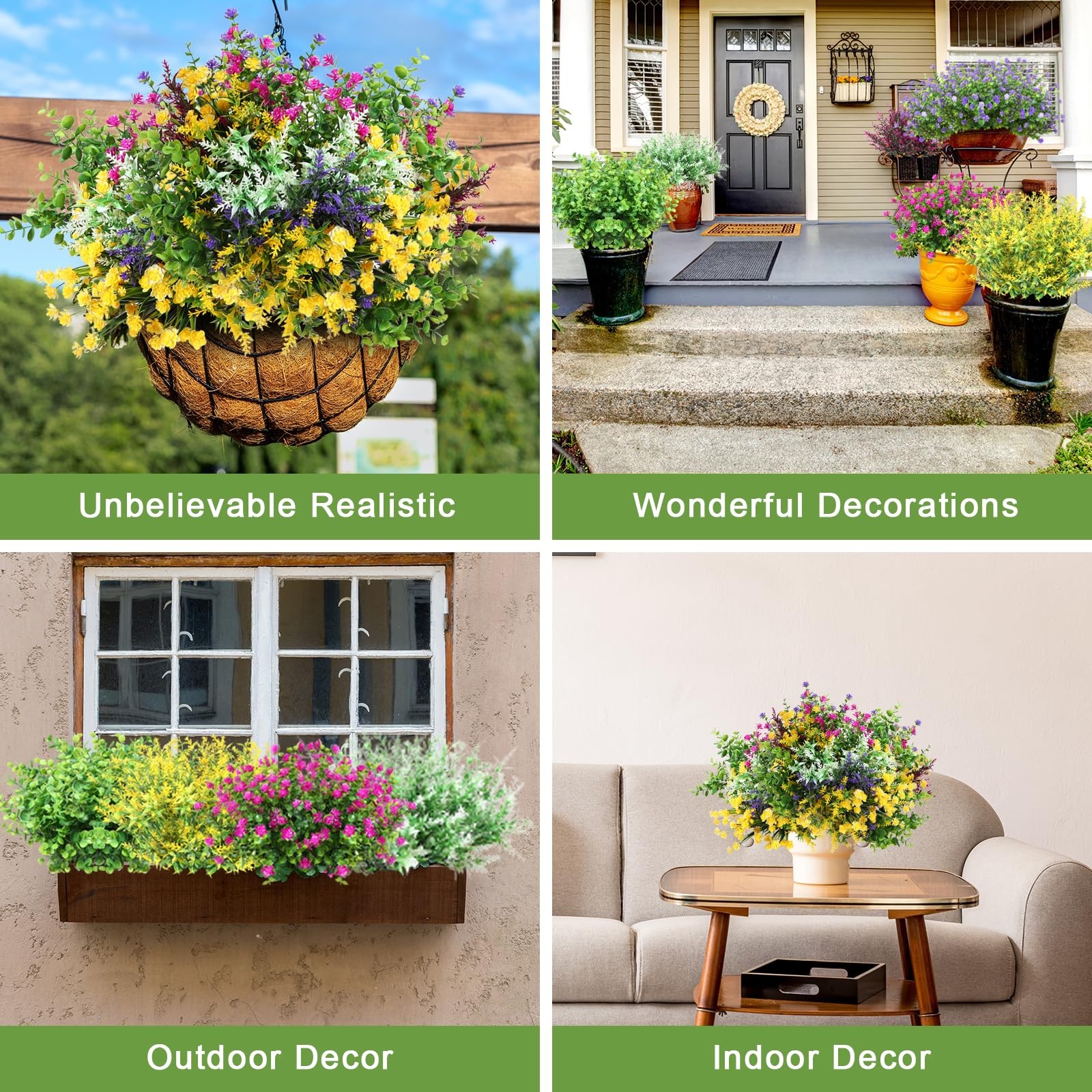 48 Bundles Artificial Fake Flowers Silk Plastic Flower Plants Faux Outdoor Fl…