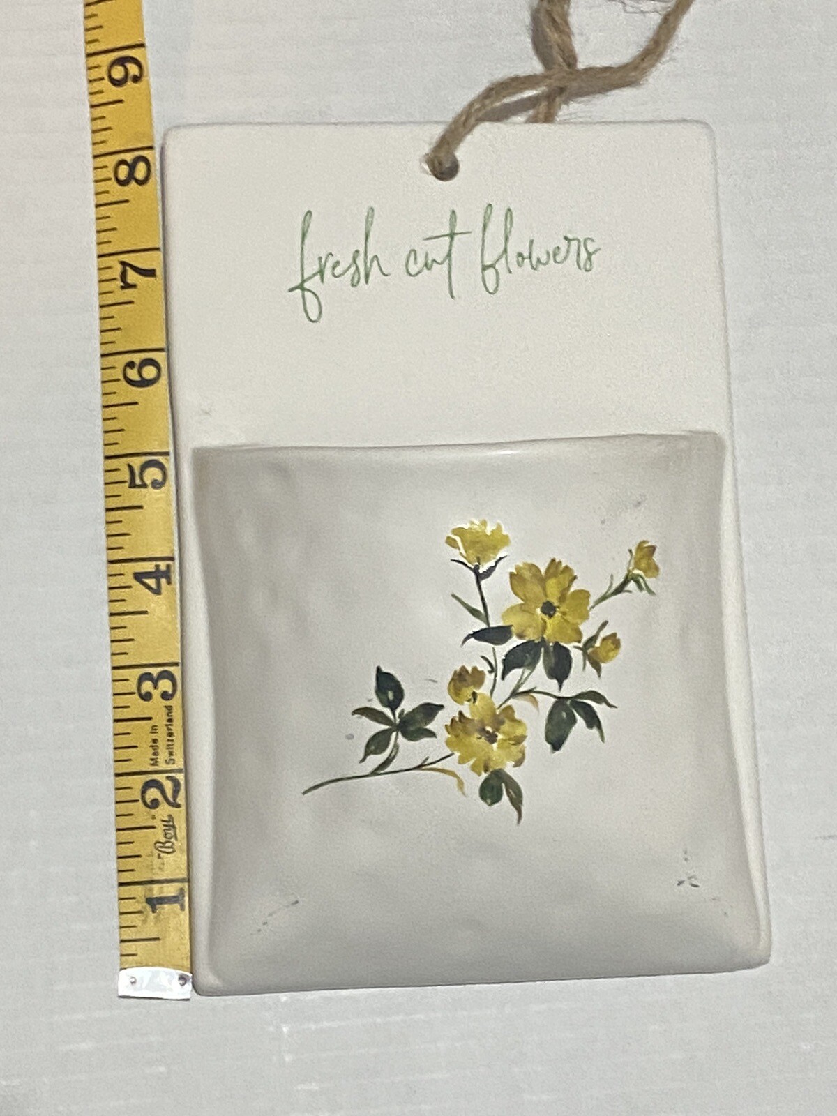 Wall Pocket Ceramic Decor “Fresh Cut Flowers” 2” Pocket Flower Greenery Vase