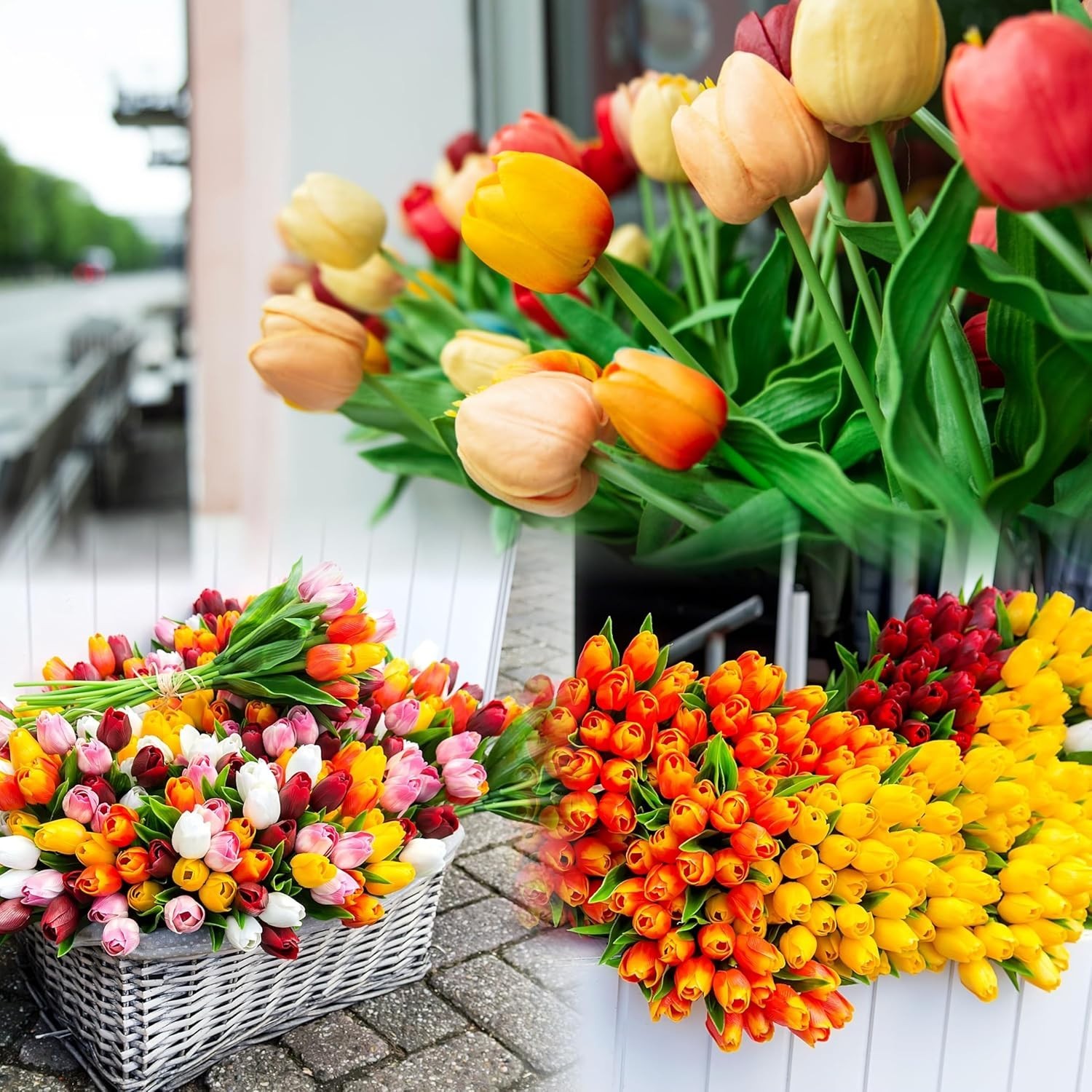 15 Flores De Tulipanes Artificiales, Flores De Seda De Tacto Real, Tulipan NUEVO