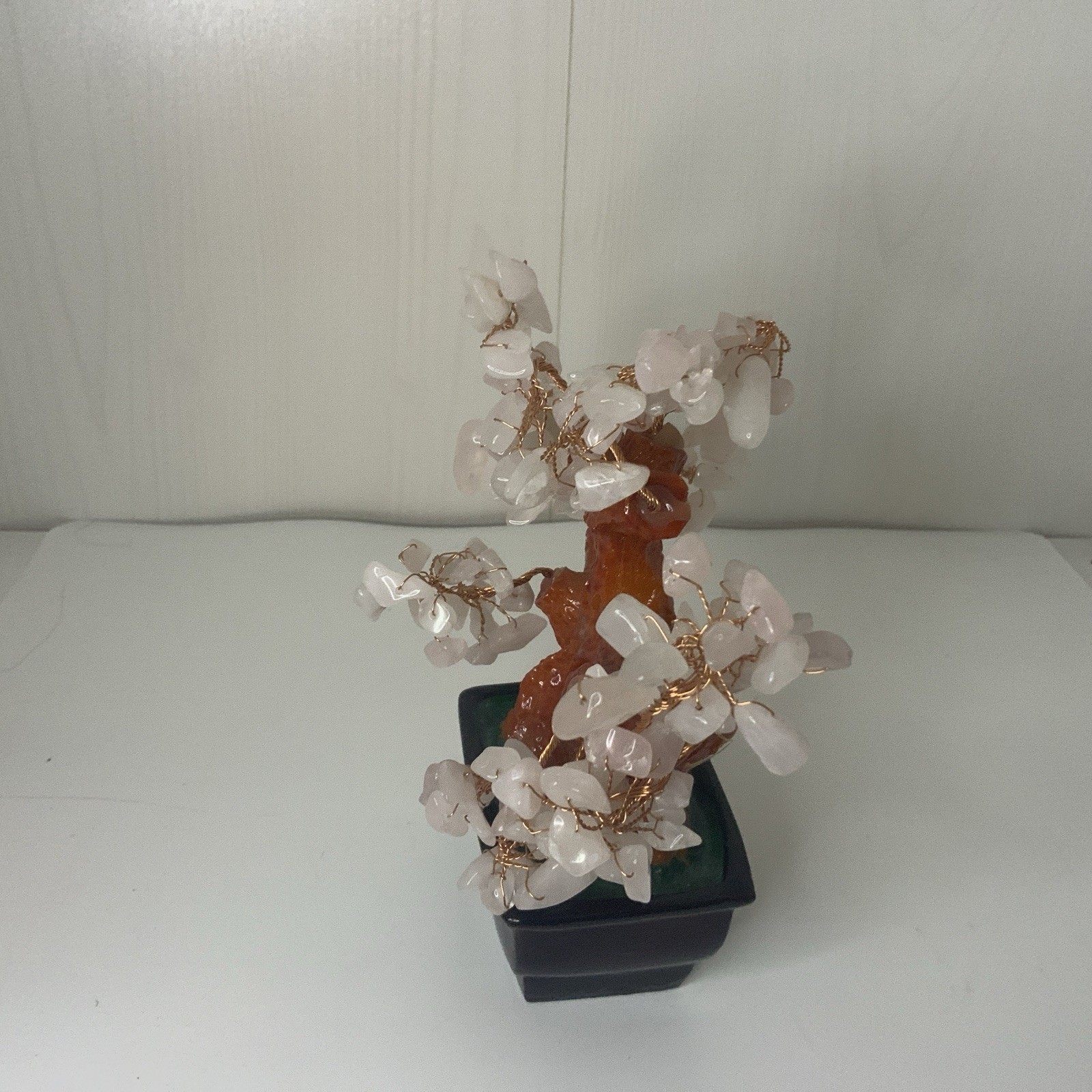 Natural Rose Stone Asian Style Bonsai Money Tree Pink Quartz Crystal Feng Shui