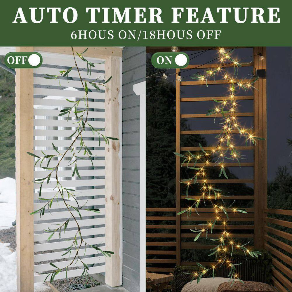 2.13 In. 6 In. Green Artificial Olive Vine Lighted Garland with 72 LED Lights an