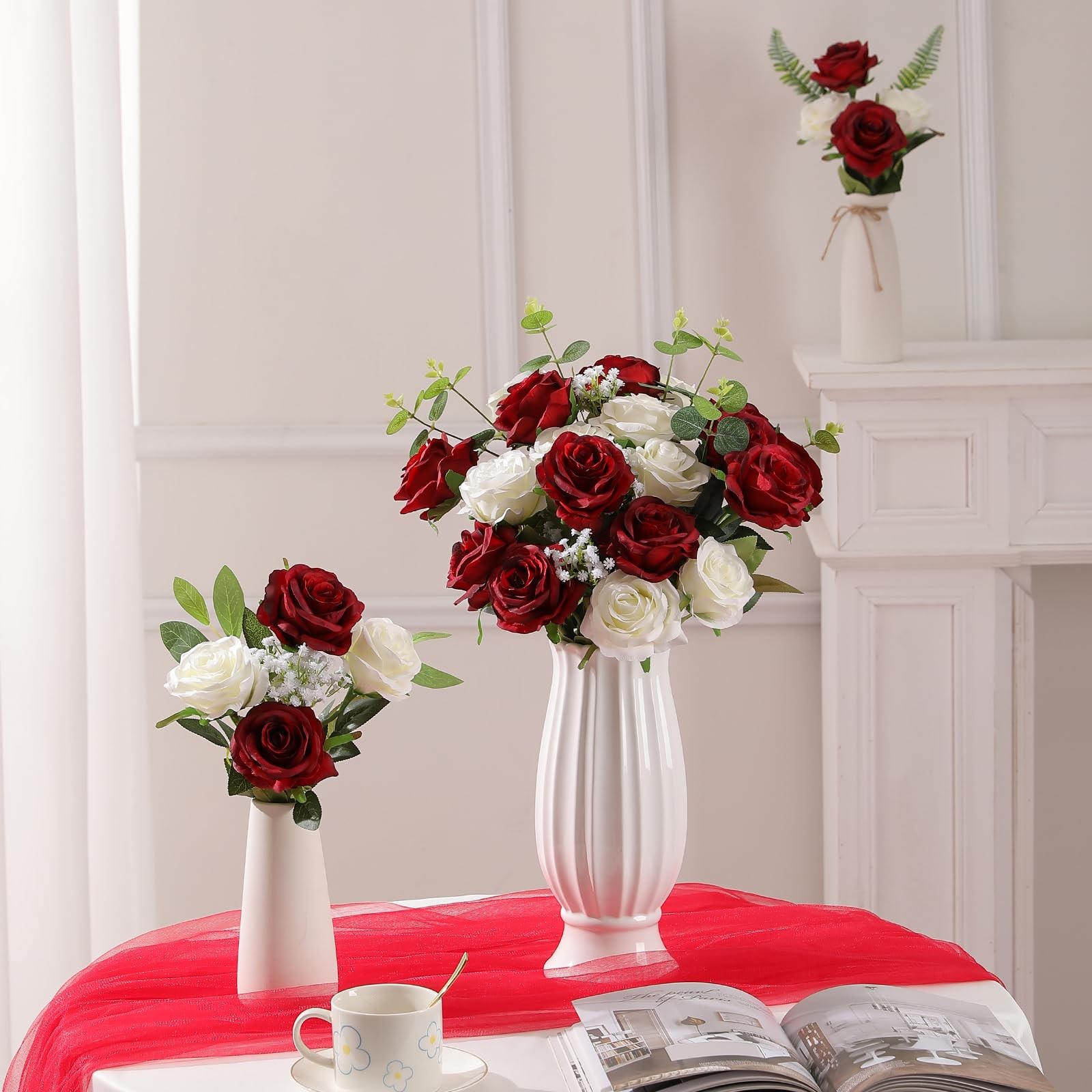 Nubry 24pcs Artificial Burgundy Roses, Fake Silk Roses Flower with