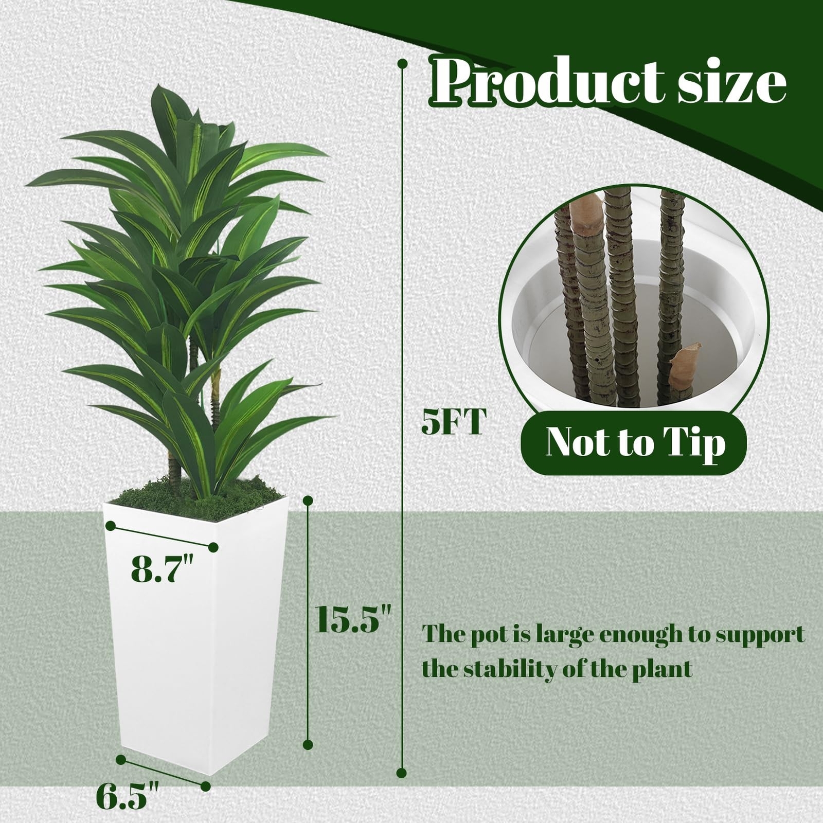 Artificial Dracaena Tree 5FT-Fake Floor Plant with White Tall Planter Faux Tr…
