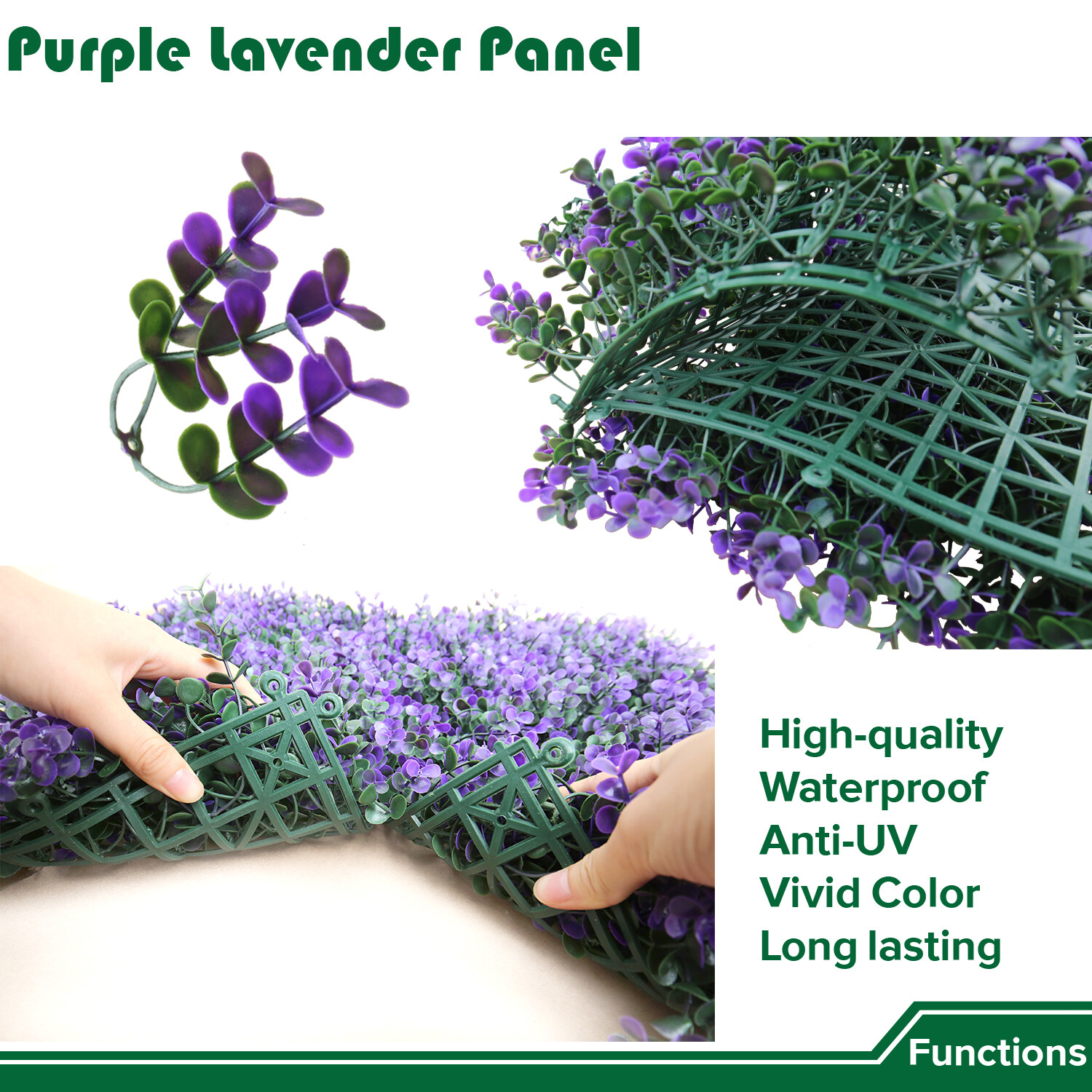 20″ Artificial Faux Purple Lavender Outward Mats Wall Hedge Decor Panel DIY
