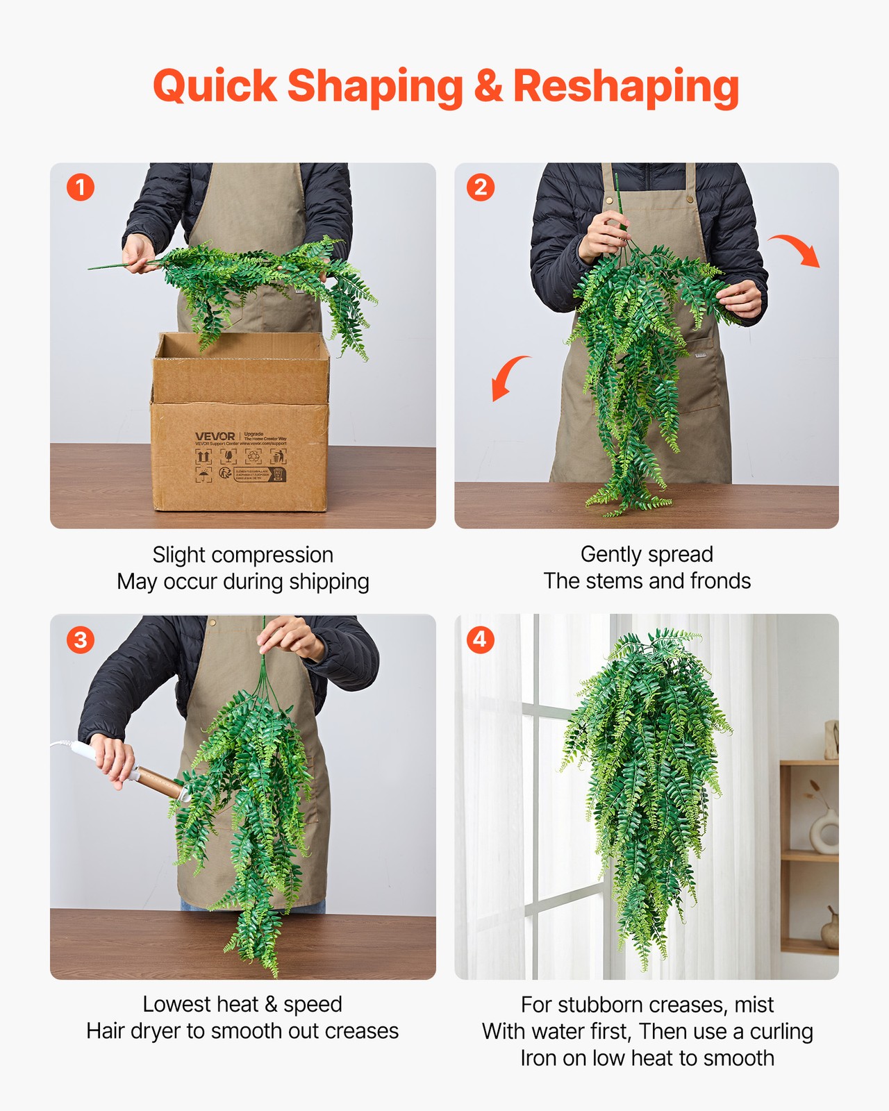 VEVOR 32″ Artificial Hanging Boston Fern Bush Wall Wedding Party Decor 12 Pcs