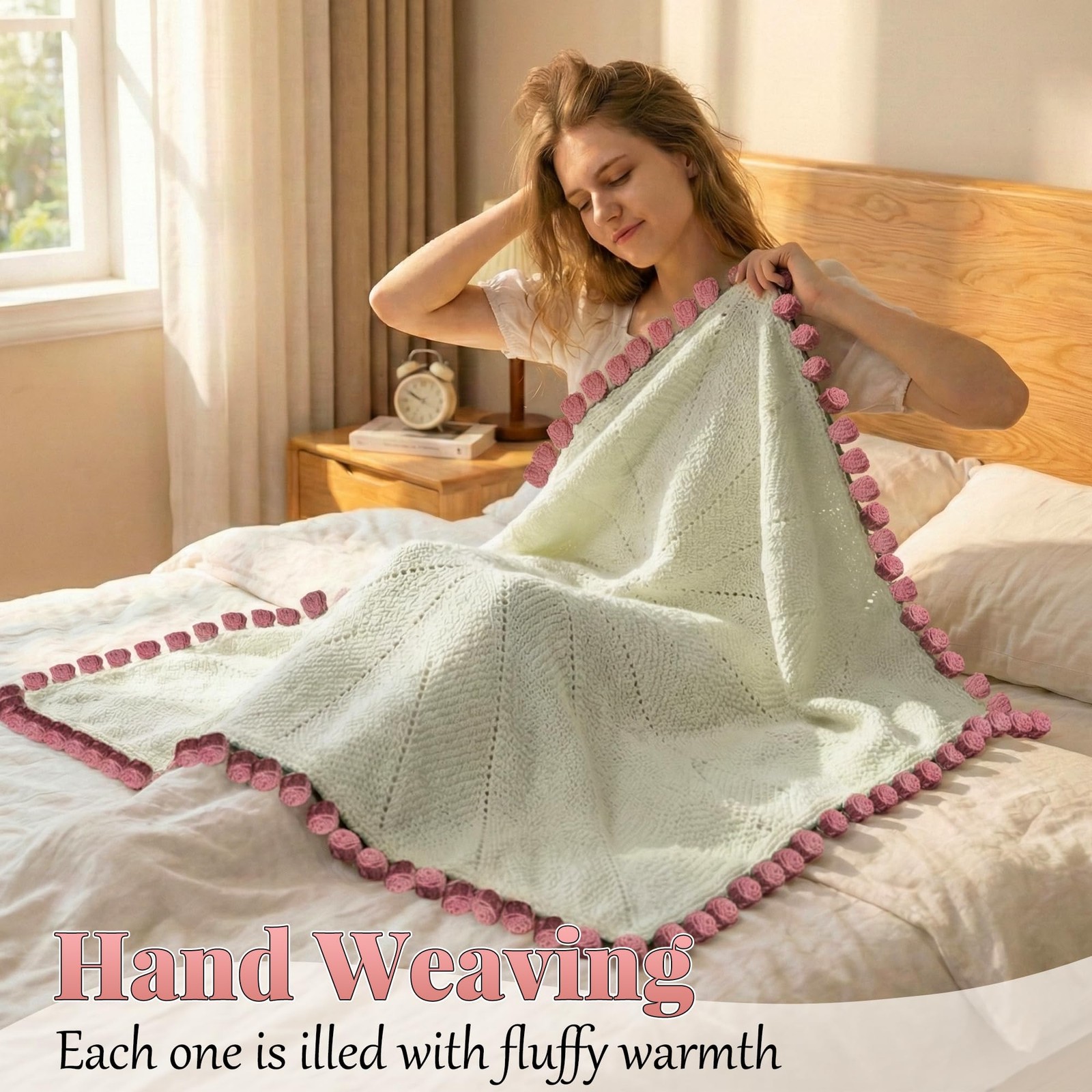 Valentines Day Gifts for Her, 59 Inch Crochet Rose Flower Bouquet Blanket,