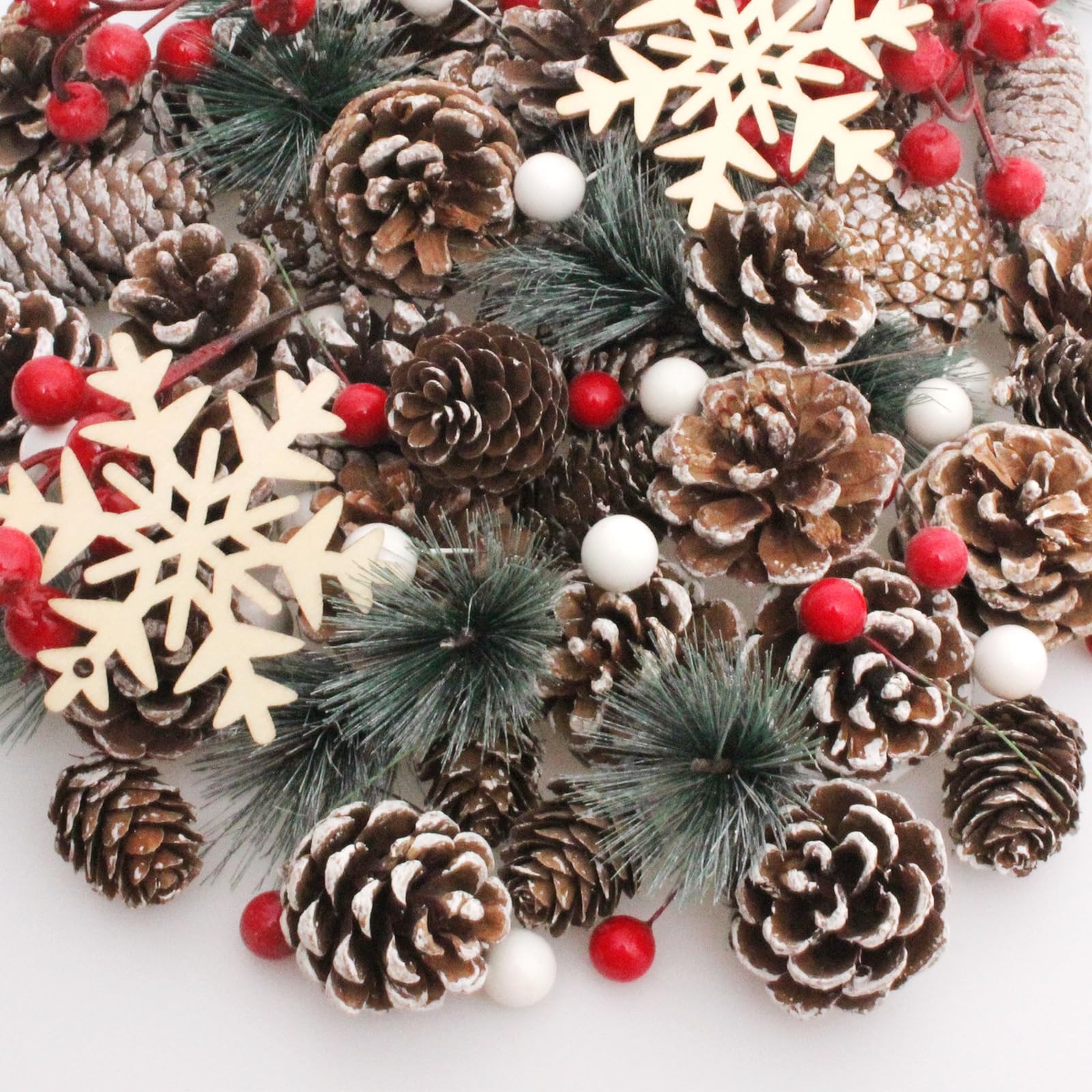 108 PCS Christmas Ornaments Pine Cones Berry Pine Branch Xmas Decor Set