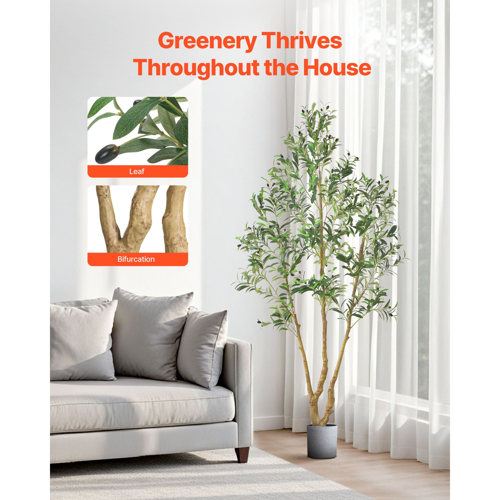 Uimoso 7FT Faux Olive Tree with Black Pot for Indoor Decoration