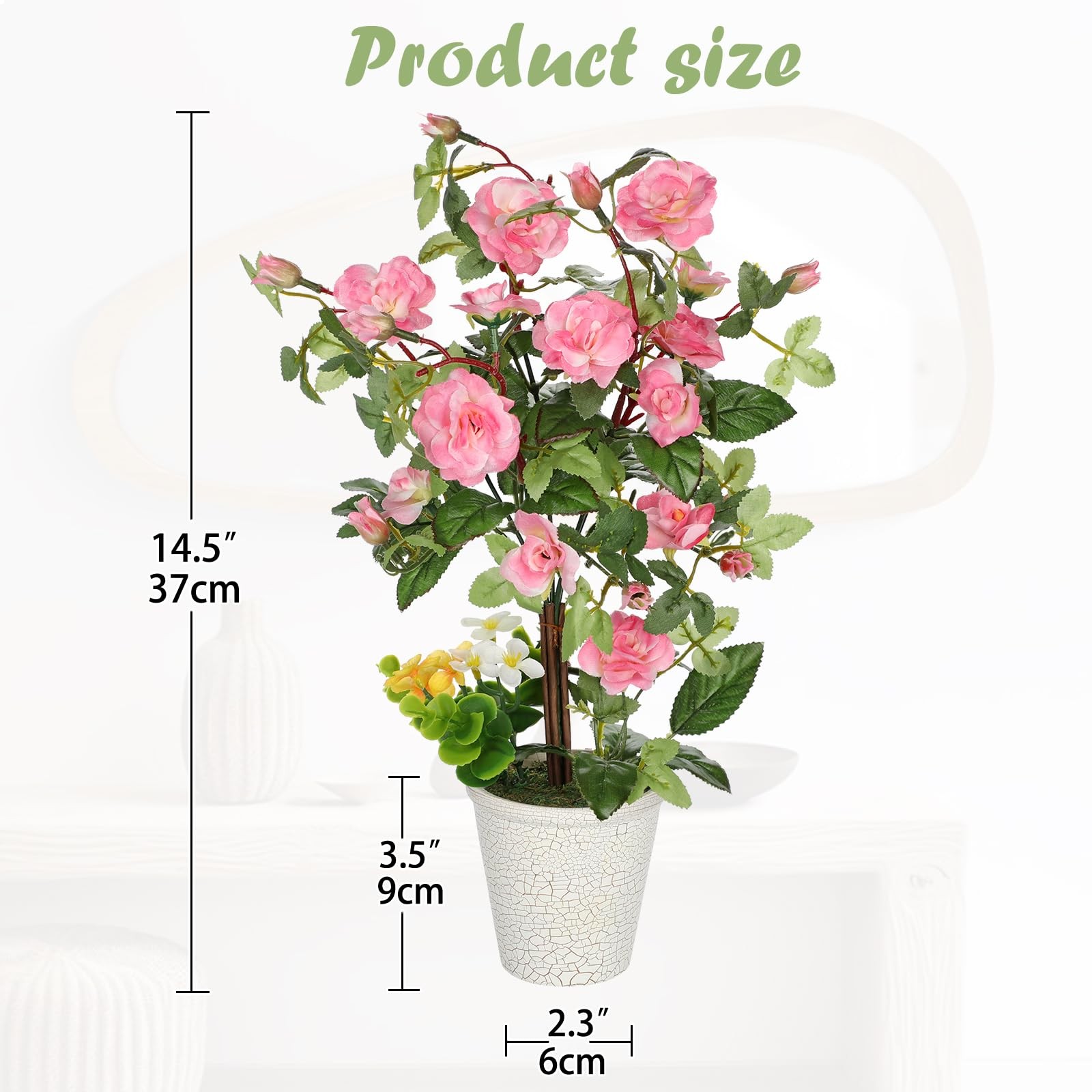 Artificial Plants & Flowers in Vase Pink Camellia Roses Faux Flower Plant Arr…